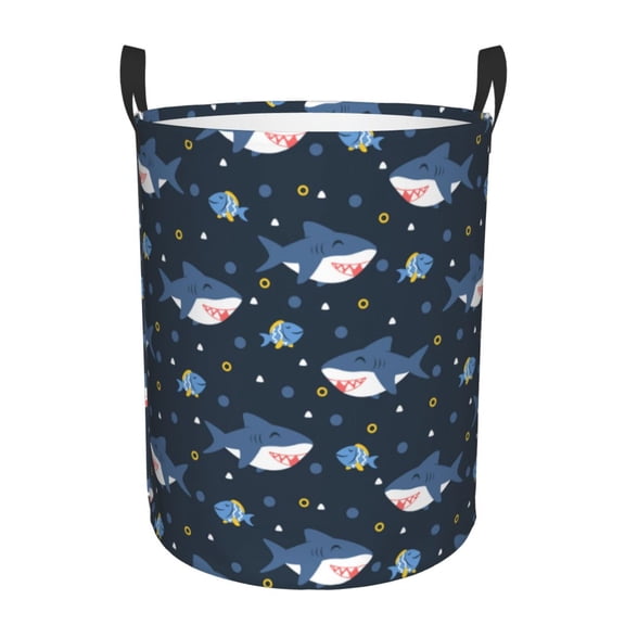 Large Laundry Basket with Handles - Cartoon Happy Cute Shark Kids Baby Dirty Clothes Laundry Hamper for Bedroom Aesthetic