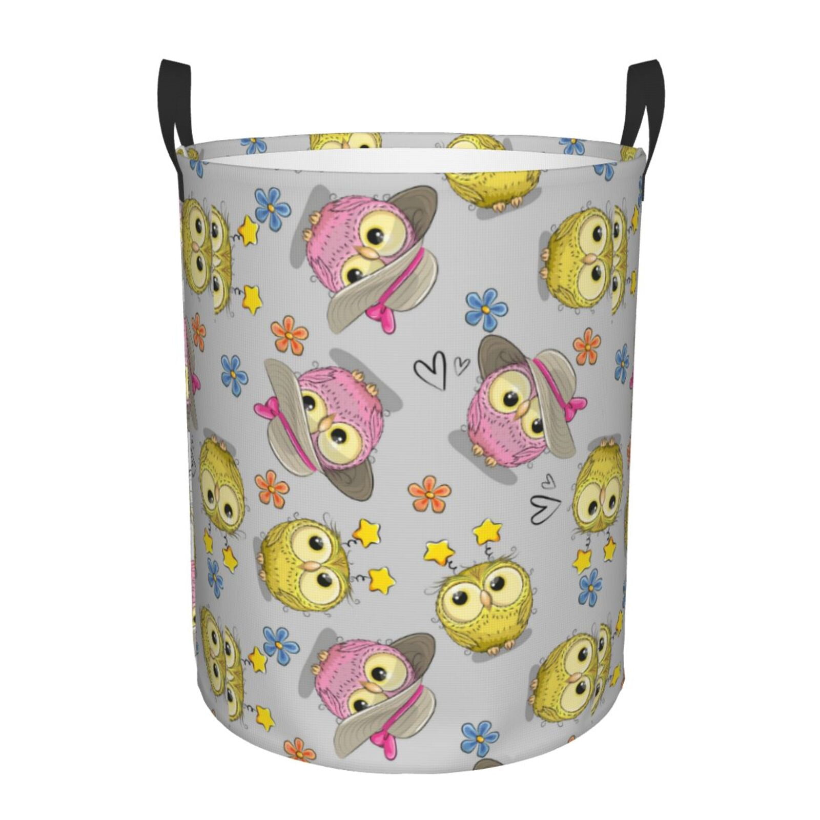 Large Laundry Basket with Handles - Cartoon Owls Kids Baby Dirty Clothes Laundry Hamper for Bedroom Aesthetic