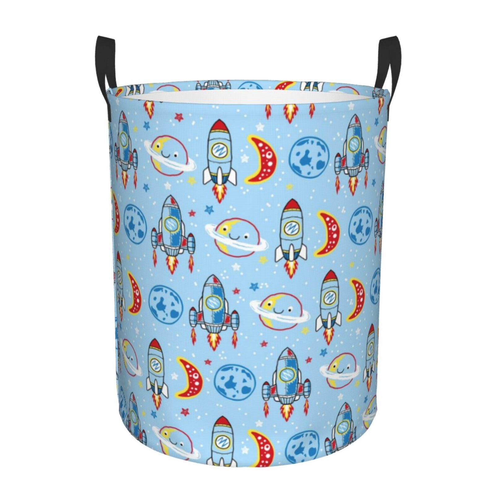 Large Laundry Basket with Handles - Cartoon Rocket With Space Kids Baby Dirty Clothes Laundry Hamper for Bedroom Aesthetic