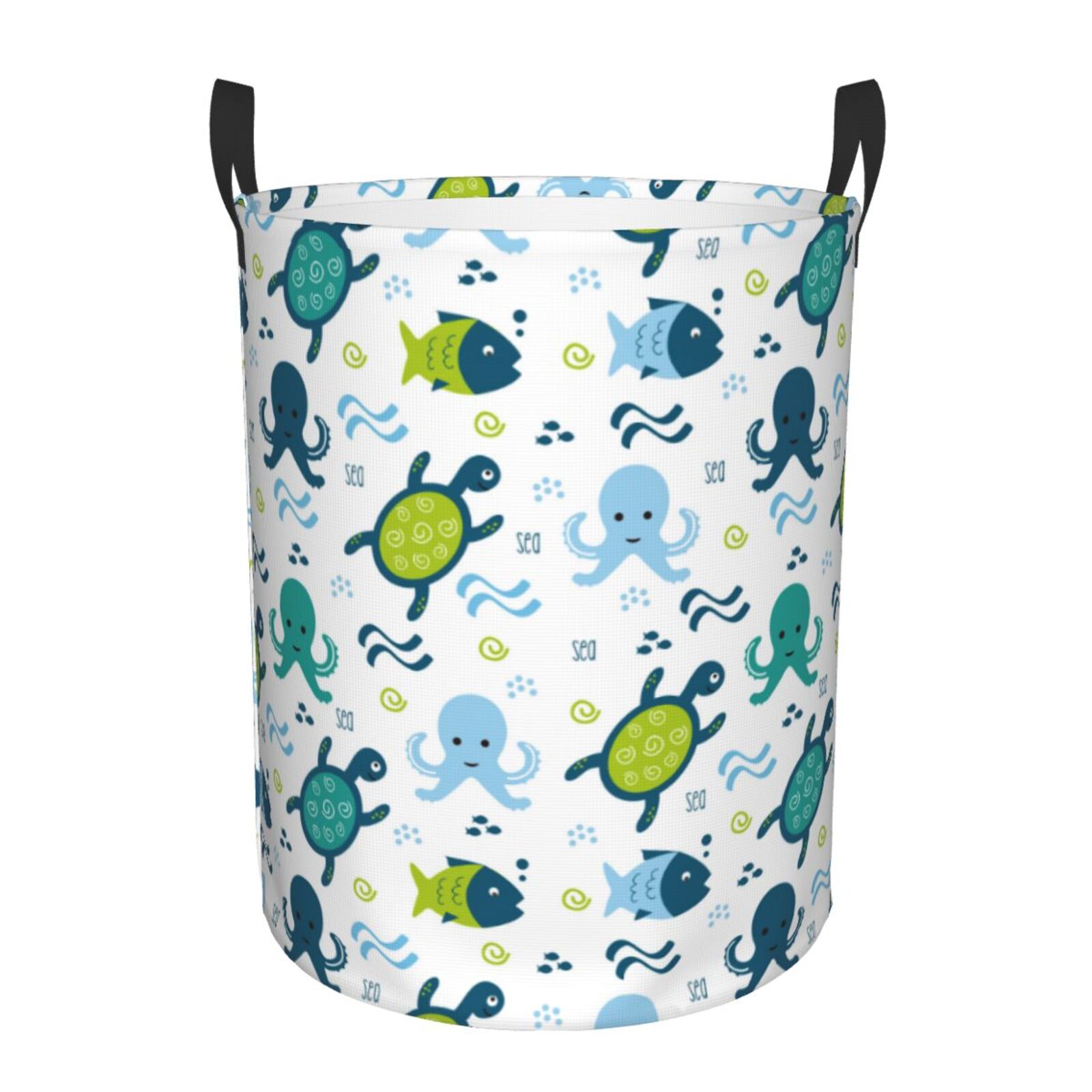 Large Laundry Basket with Handles - Cartoon Sea creatures Kids Baby Dirty Clothes Laundry Hamper for Bedroom Aesthetic