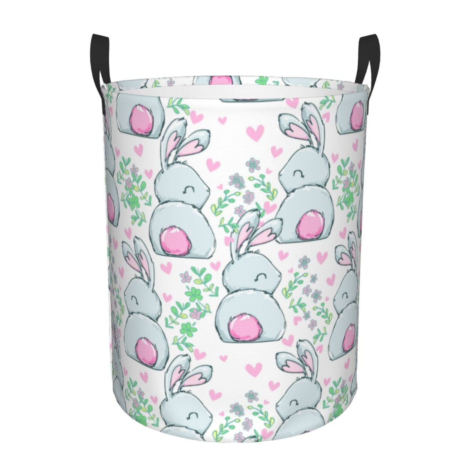 Large Laundry Basket with Handles - Cartoon Smiling Cute Rabbit Flower Kids Baby Dirty Clothes Laundry Hamper for Bedroom Aesthetic