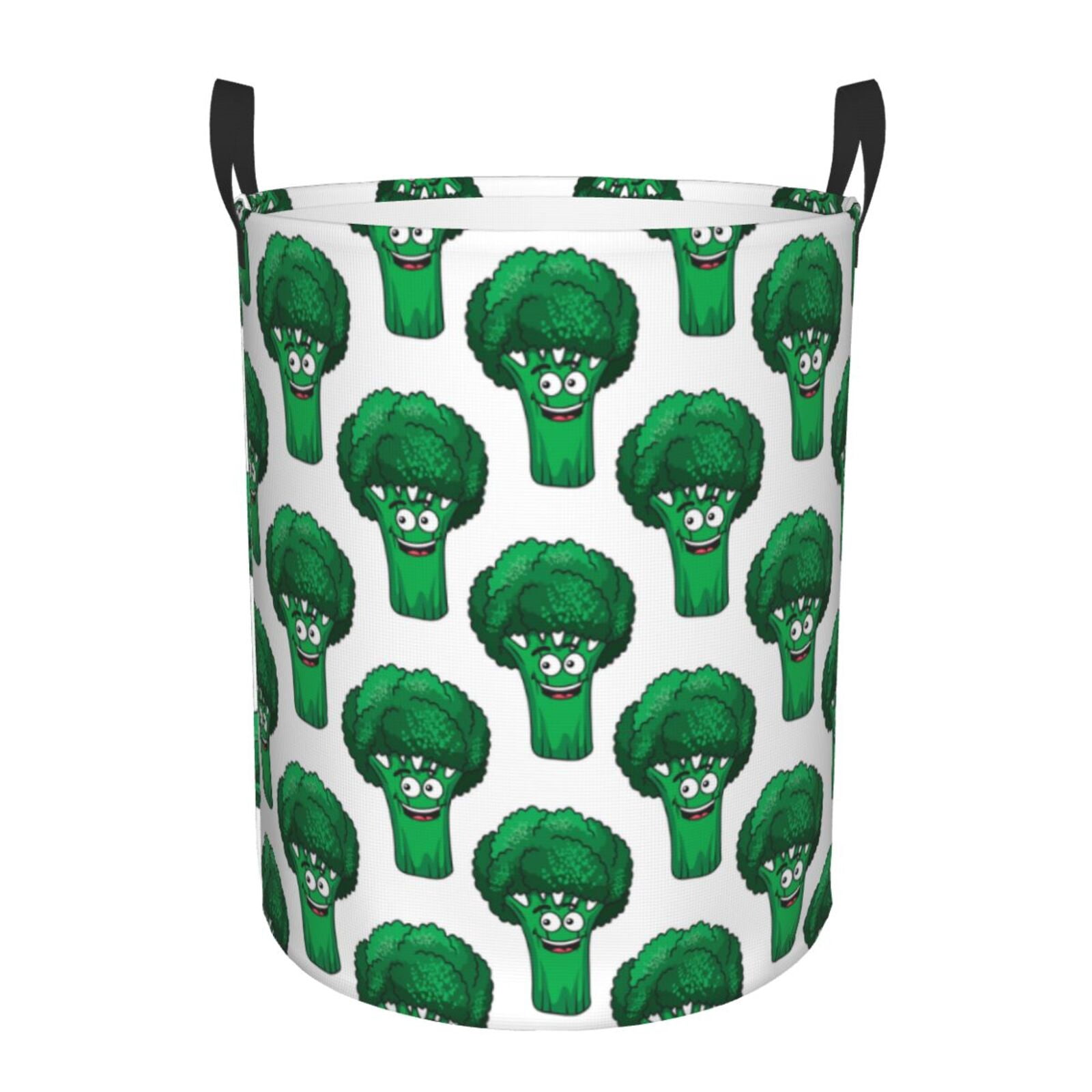 Large Laundry Basket with Handles - Cartoon smiling green broccoli cute Kids Baby Dirty Clothes Laundry Hamper for Bedroom Aesthetic
