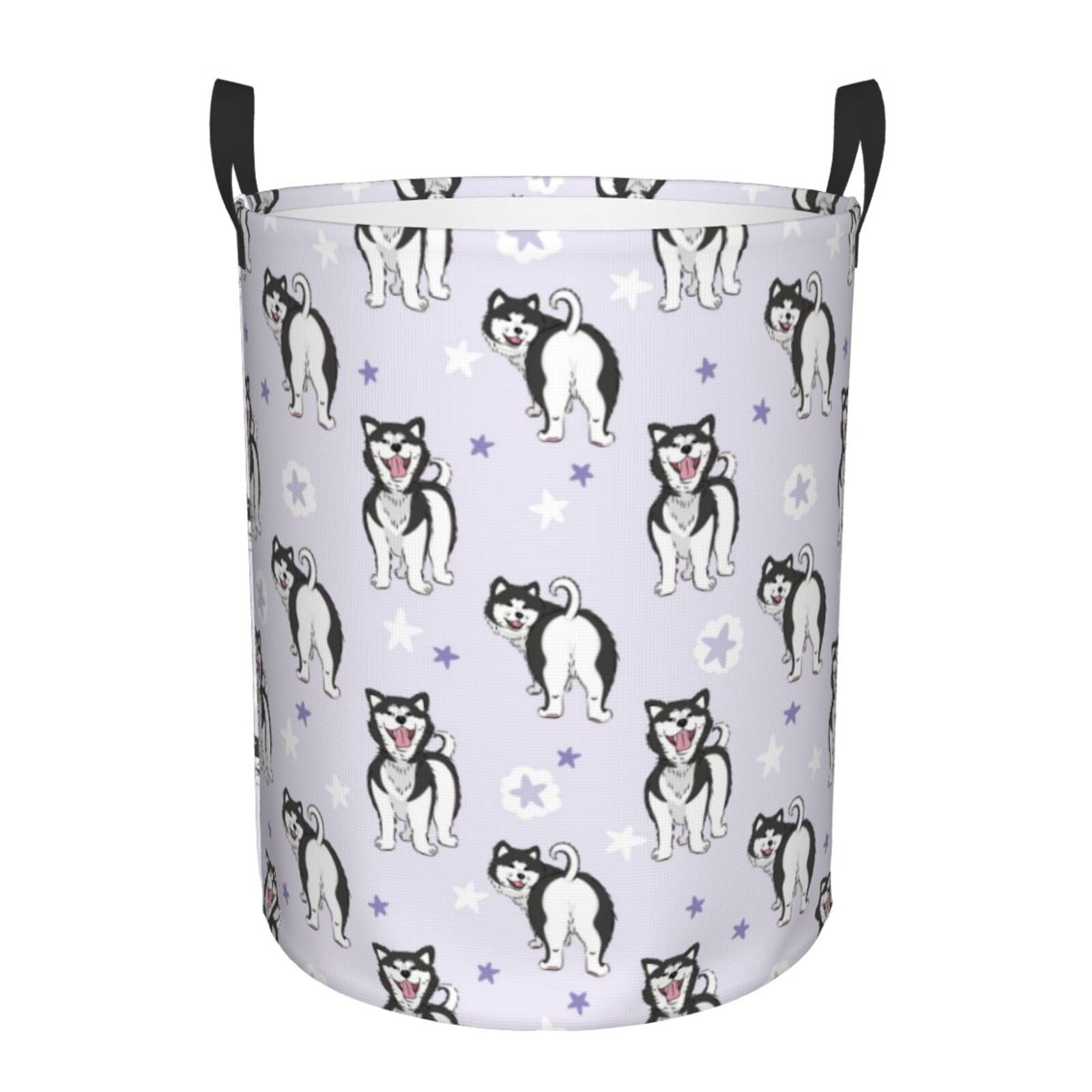 Large Laundry Basket with Handles - Cartooncute Funny Husky Purple Kids Baby Dirty Clothes Laundry Hamper for Bedroom Aesthetic