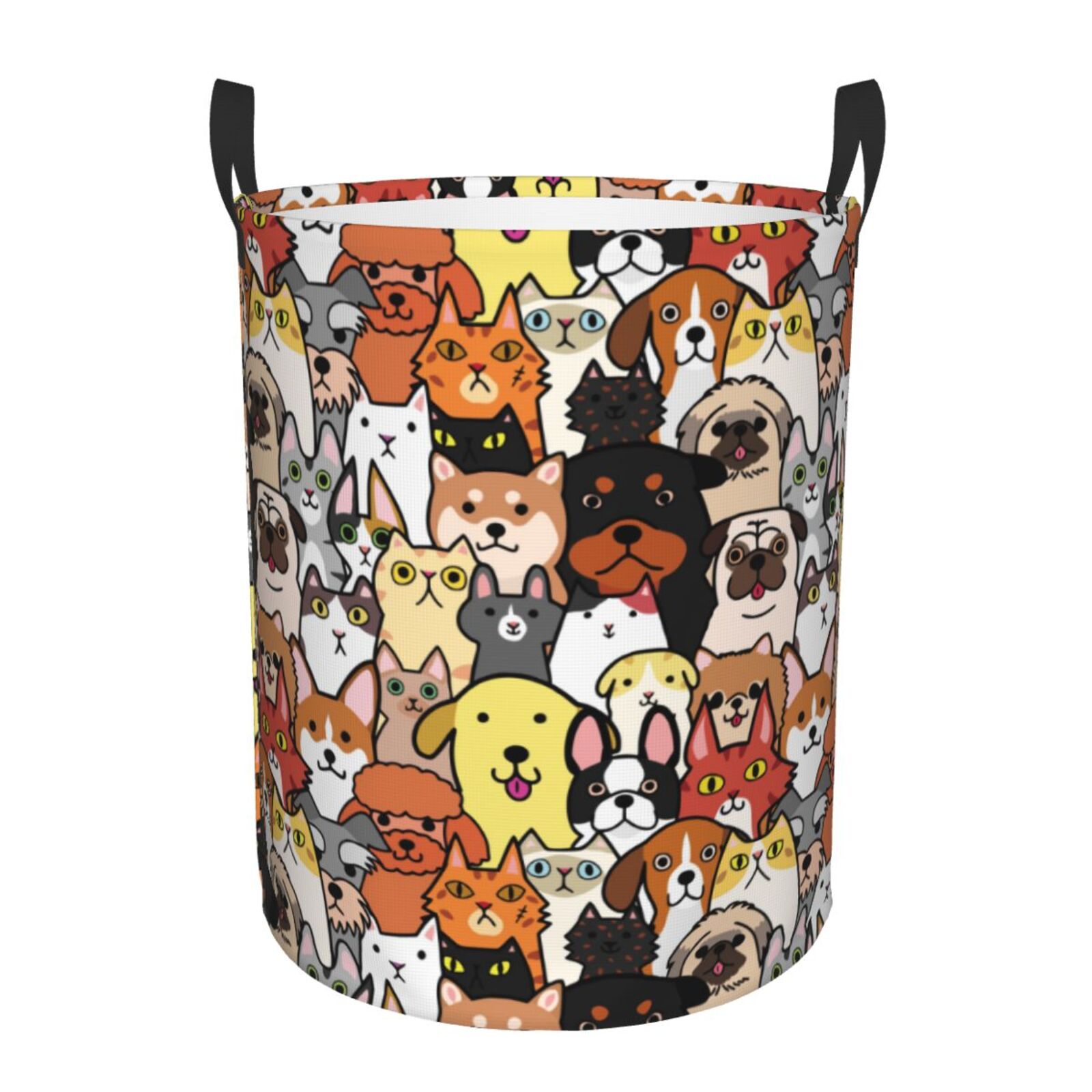 Large Laundry Basket with Handles - Cats & Dogs Group Kids Baby Dirty Clothes Laundry Hamper for Bedroom Aesthetic