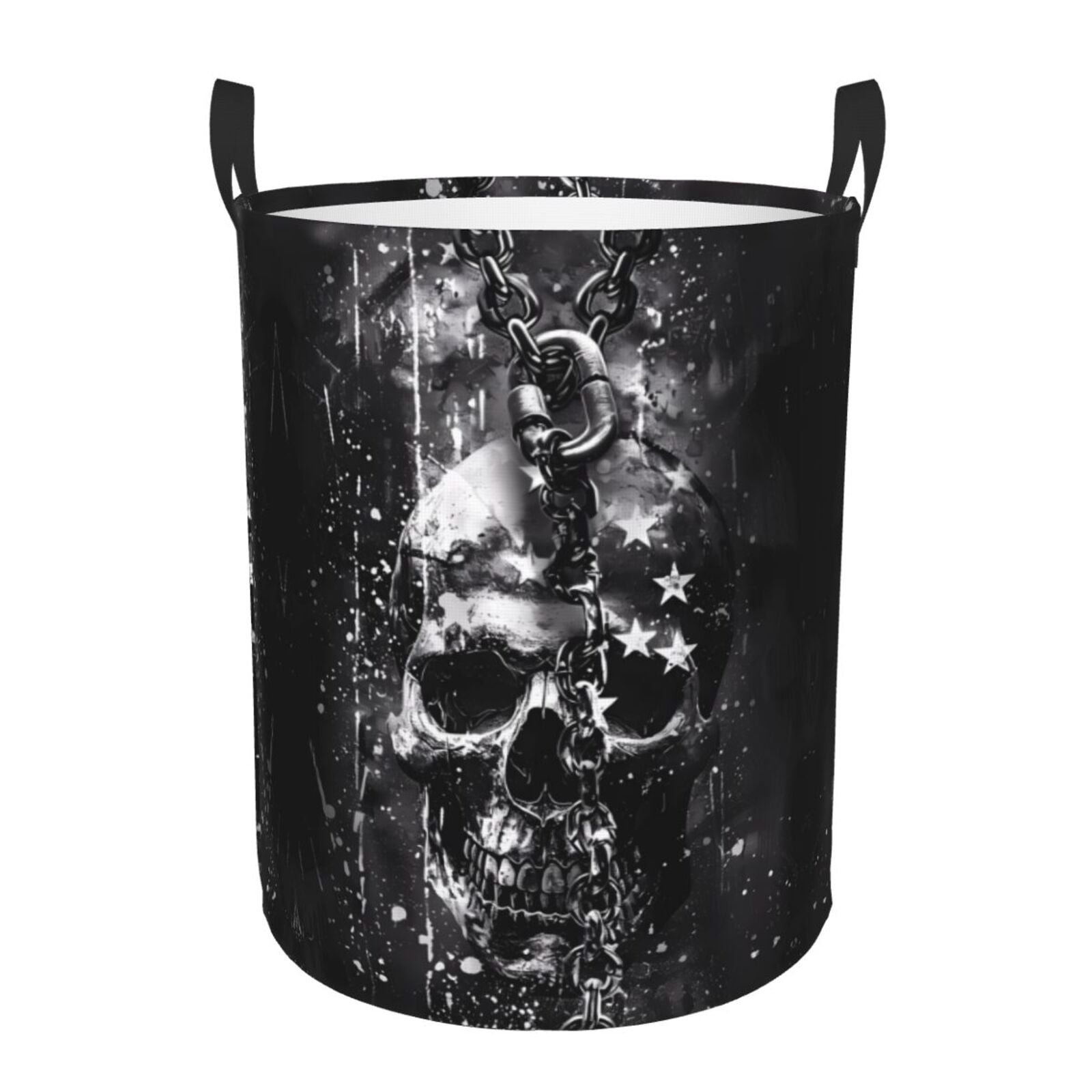 Large Laundry Basket with Handles - Chained Skull Artwork Kids Baby Dirty Clothes Laundry Hamper for Bedroom Aesthetic