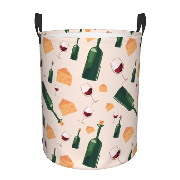 Large Laundry Basket with Handles - Cheese Wine Bottle Print Kids Baby Dirty Clothes Laundry Hamper for Bedroom Aesthetic