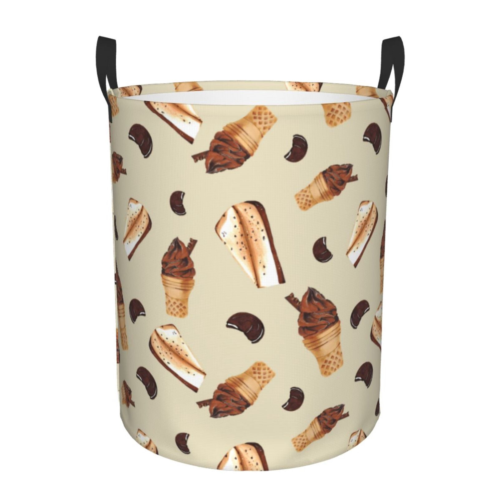 Large Laundry Basket with Handles - Chocolate Cake Ice Cream Print Kids Baby Dirty Clothes Laundry Hamper for Bedroom Aesthetic