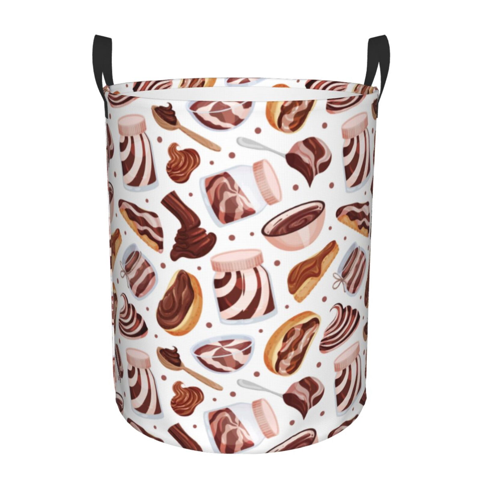 Large Laundry Basket with Handles - Chocolate Cream Bread Print Kids Baby Dirty Clothes Laundry Hamper for Bedroom Aesthetic