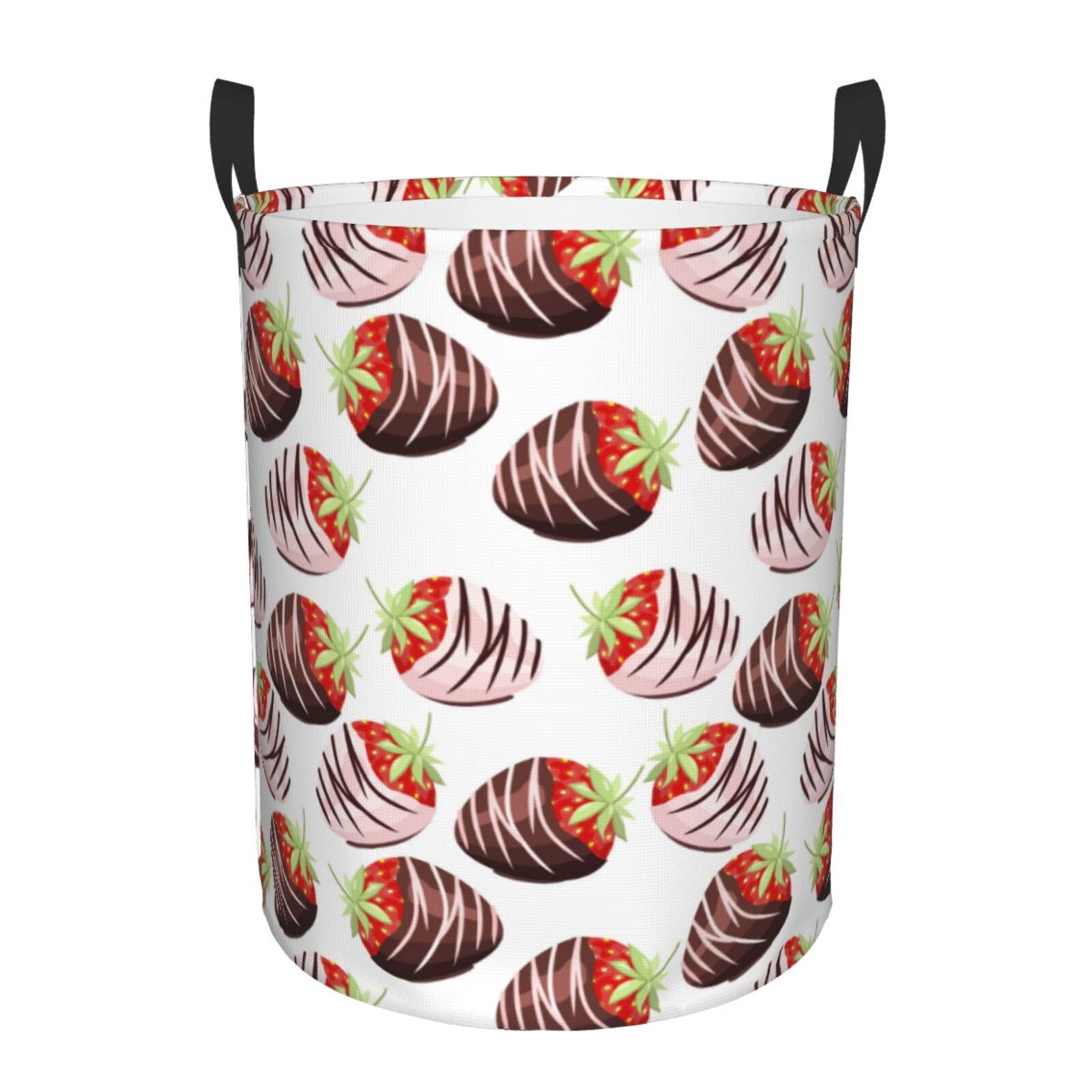 Large Laundry Basket with Handles - Chocolate Strawberry Print Kids Baby Dirty Clothes Laundry Hamper for Bedroom Aesthetic