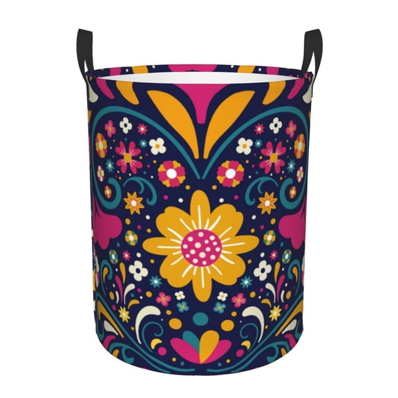 Large Laundry Basket with Handles - Cinco De Mayo Floral Kids Baby Dirty Clothes Laundry Hamper for Bedroom Aesthetic