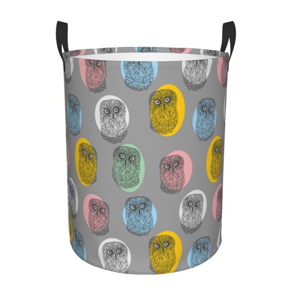 Large Laundry Basket with Handles - Circular Patterned Owl Kids Baby Dirty Clothes Laundry Hamper for Bedroom Aesthetic