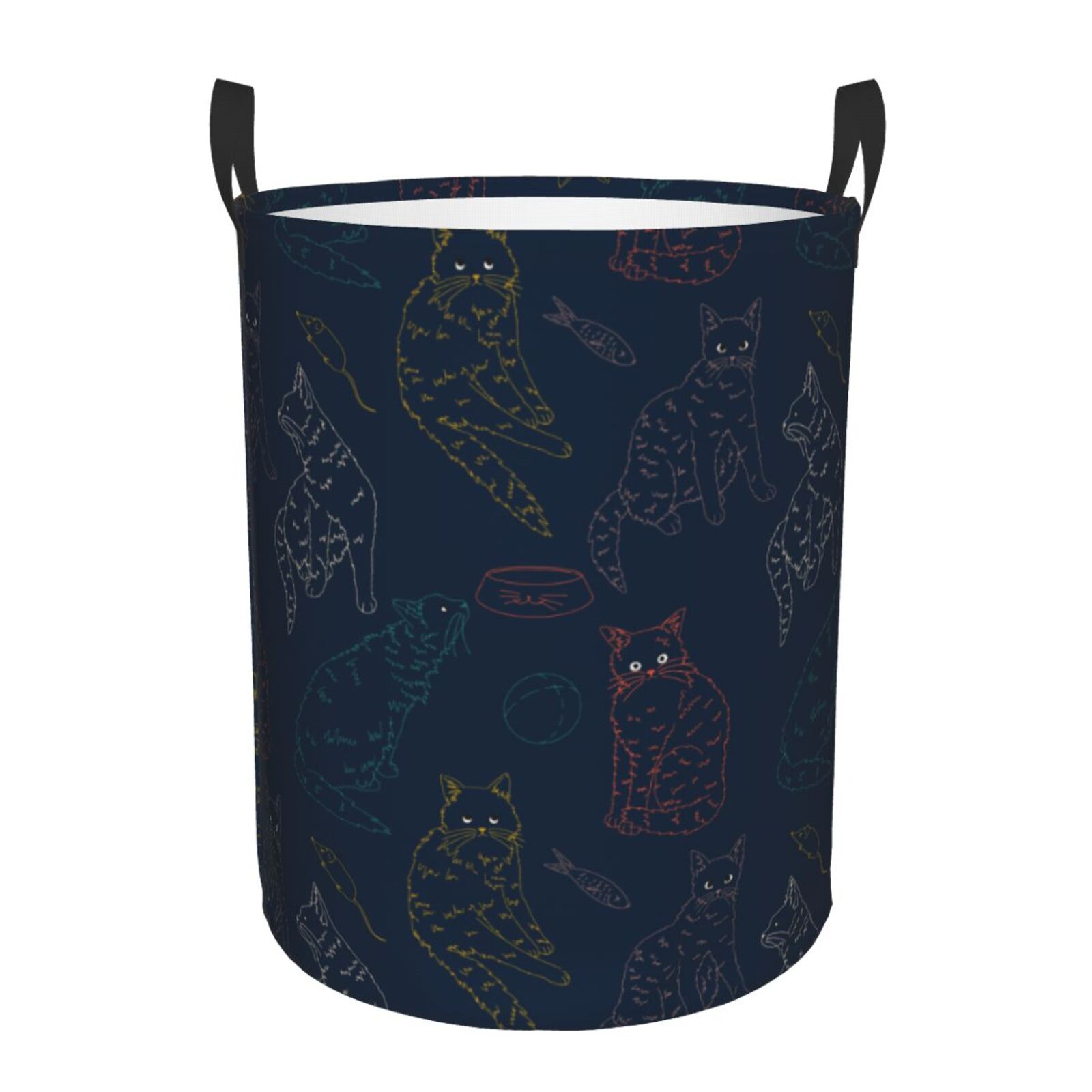Large Laundry Basket with Handles - Classic Handmade Colorful Cat Kids Baby Dirty Clothes Laundry Hamper for Bedroom Aesthetic
