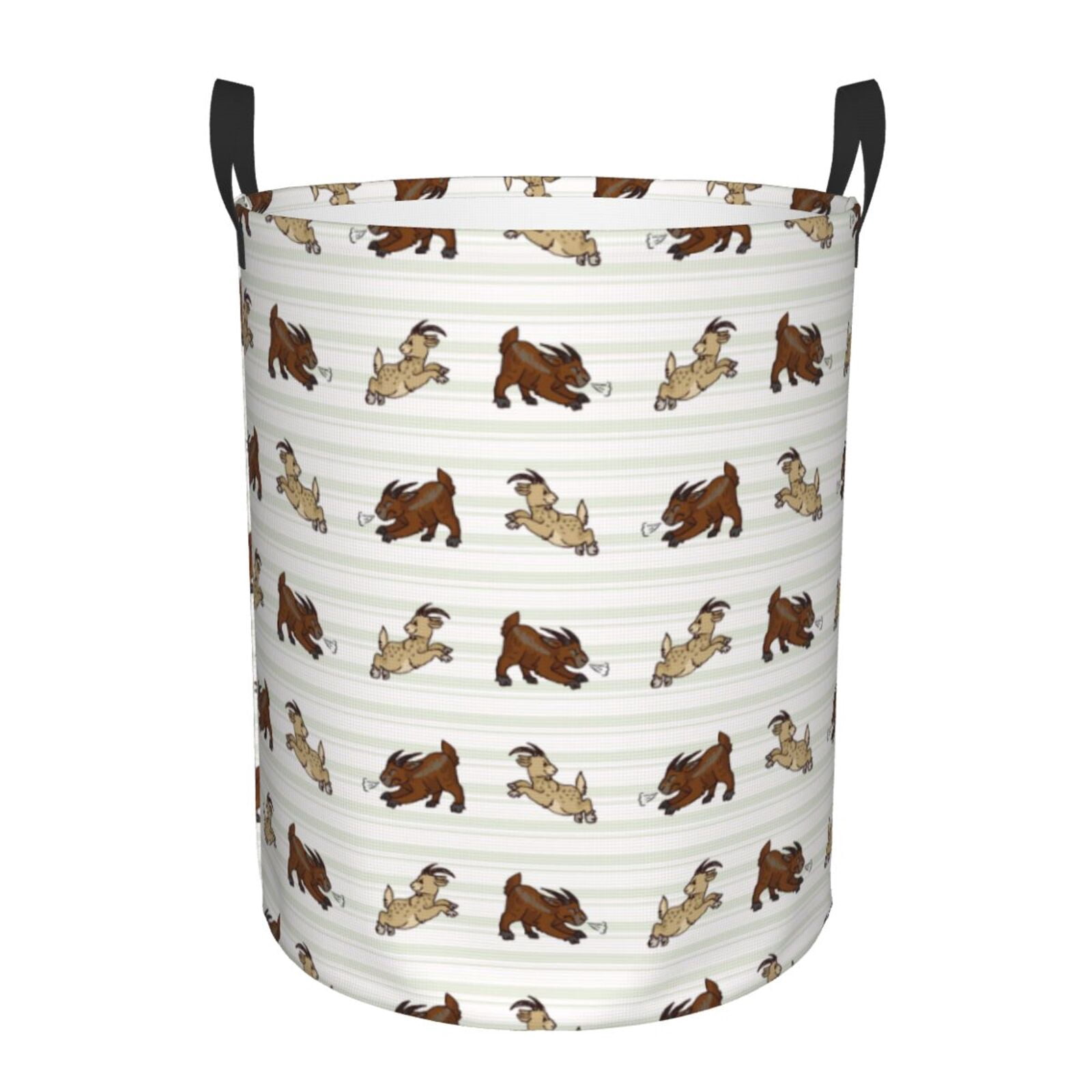 Large Laundry Basket with Handles - Classic Striped Cartoon Cute Goat Kids Baby Dirty Clothes Laundry Hamper for Bedroom Aesthetic