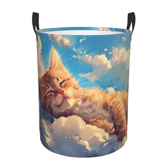 Large Laundry Basket with Handles - Cloud Sleeping Cat Kids Baby Dirty Clothes Laundry Hamper for Bedroom Aesthetic