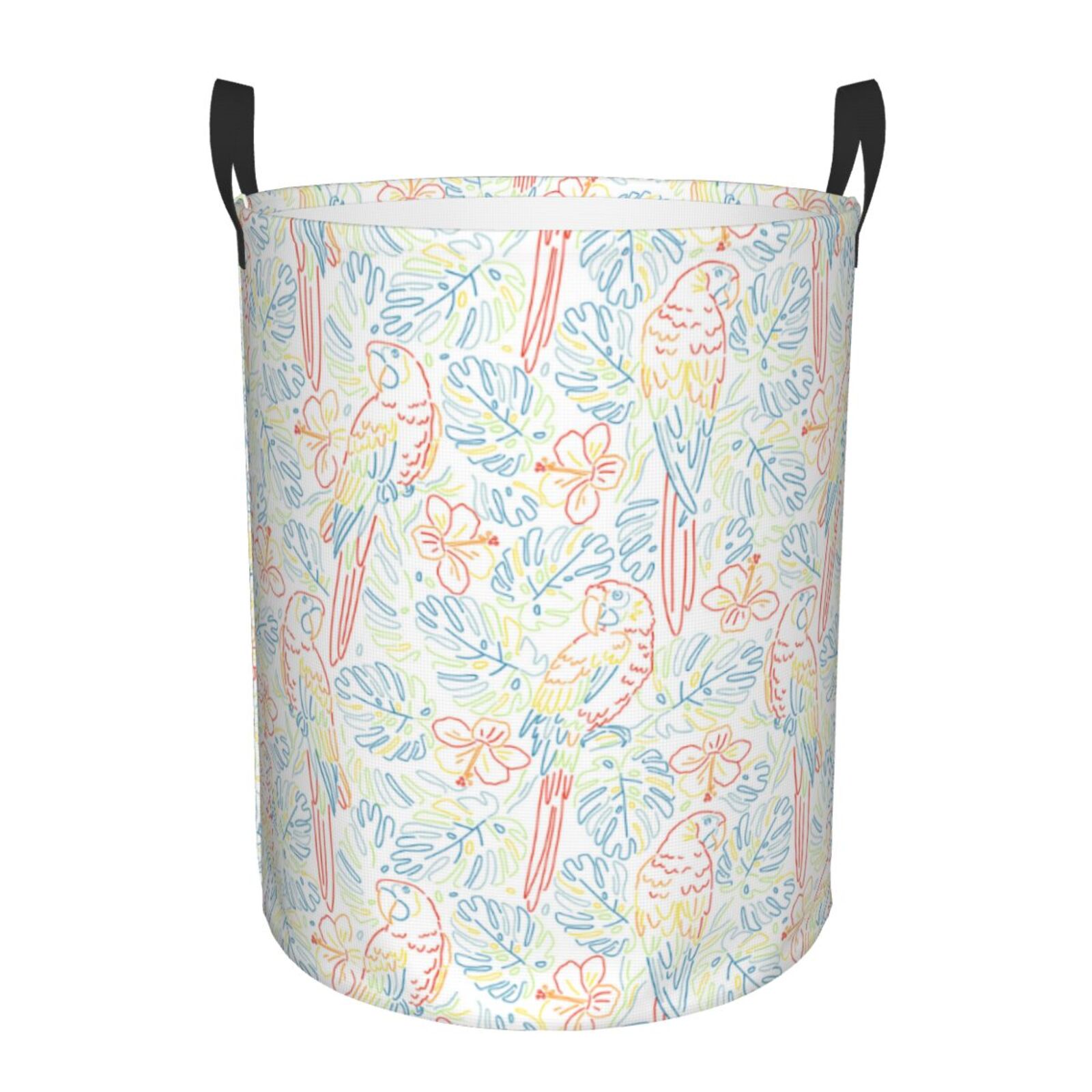 Large Laundry Basket with Handles - Color Lines Cute Parrot Monstera Kids Baby Dirty Clothes Laundry Hamper for Bedroom Aesthetic