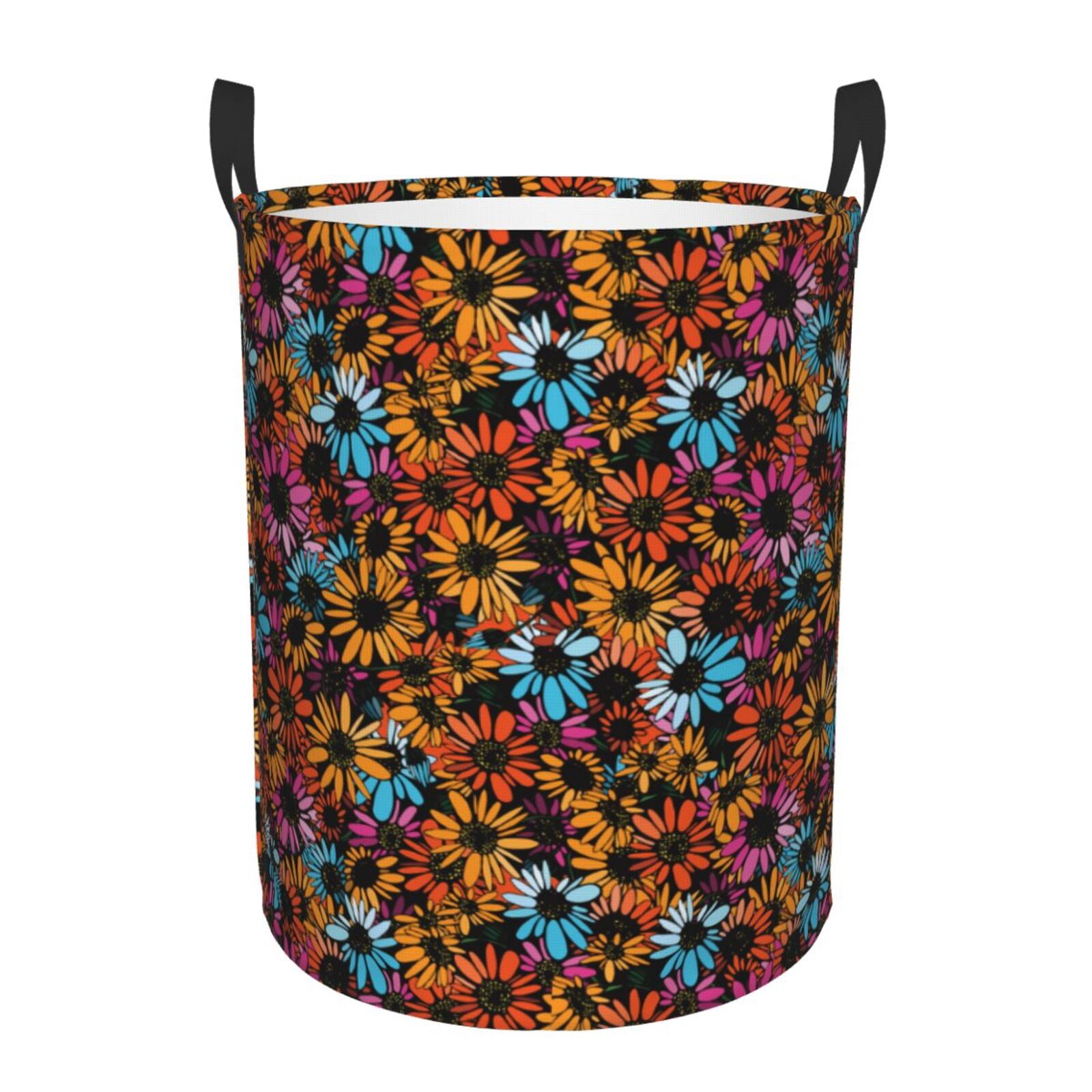 Large Laundry Basket with Handles - Colorful Daisies Flowers A Kids Baby Dirty Clothes Laundry Hamper for Bedroom Aesthetic