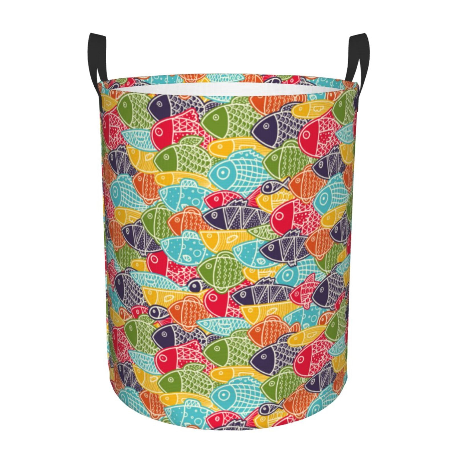 Large Laundry Basket with Handles - Colorful Fish 2 Kids Baby Dirty Clothes Laundry Hamper for Bedroom Aesthetic