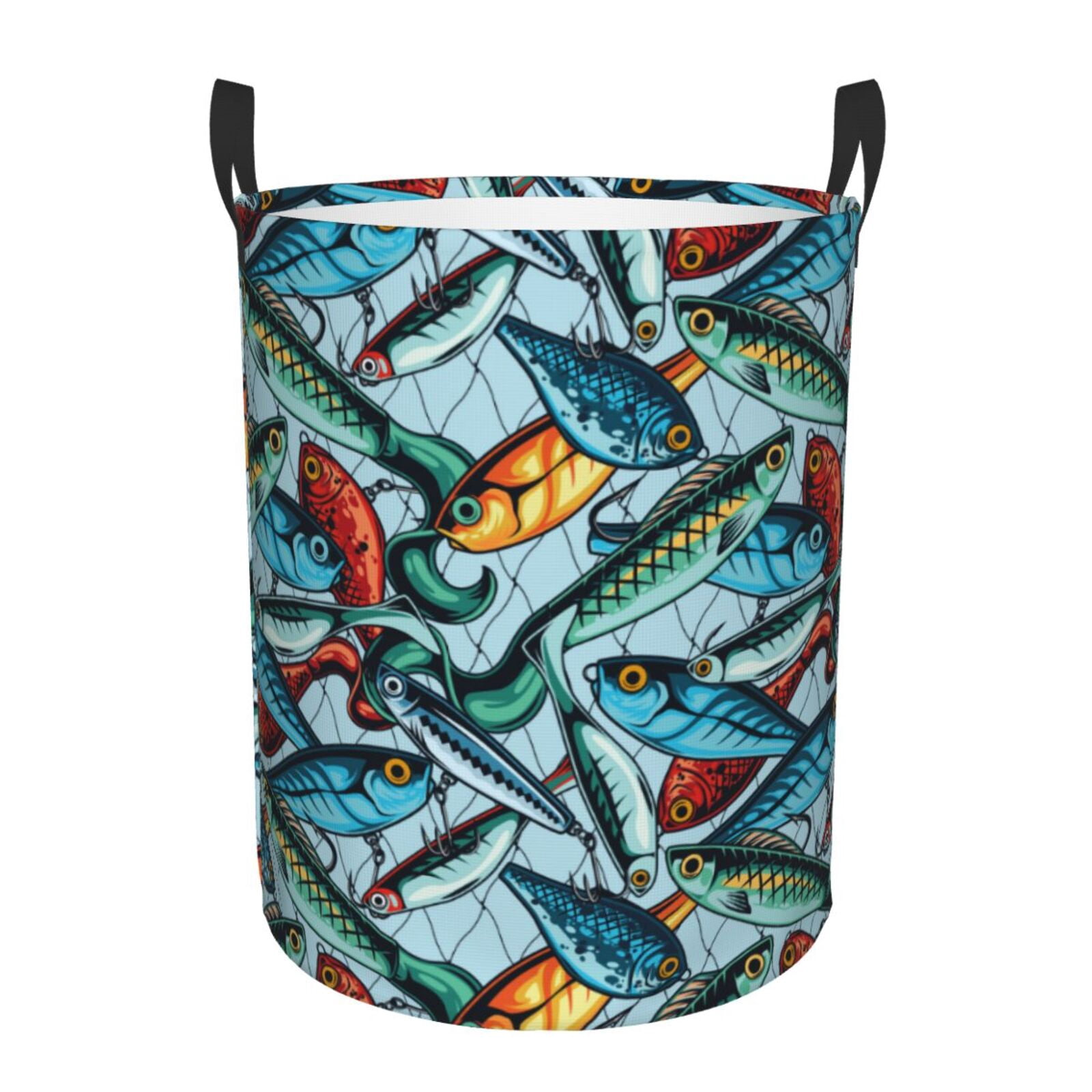 Large Laundry Basket with Handles - Colorful Fishing Baits Kids Baby Dirty Clothes Laundry Hamper for Bedroom Aesthetic