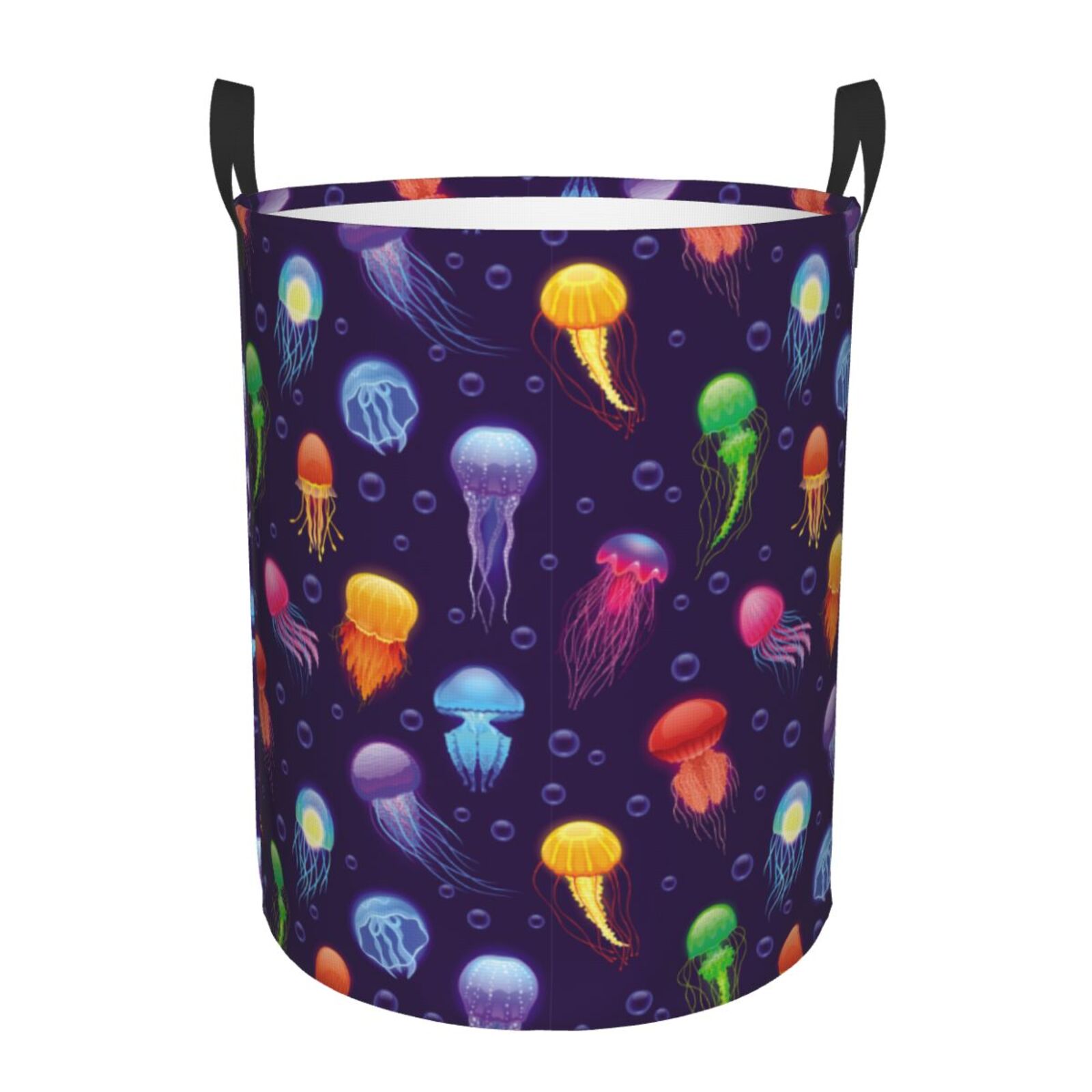 Large Laundry Basket with Handles - Colorful Light Jellyfish Kids Baby Dirty Clothes Laundry Hamper for Bedroom Aesthetic