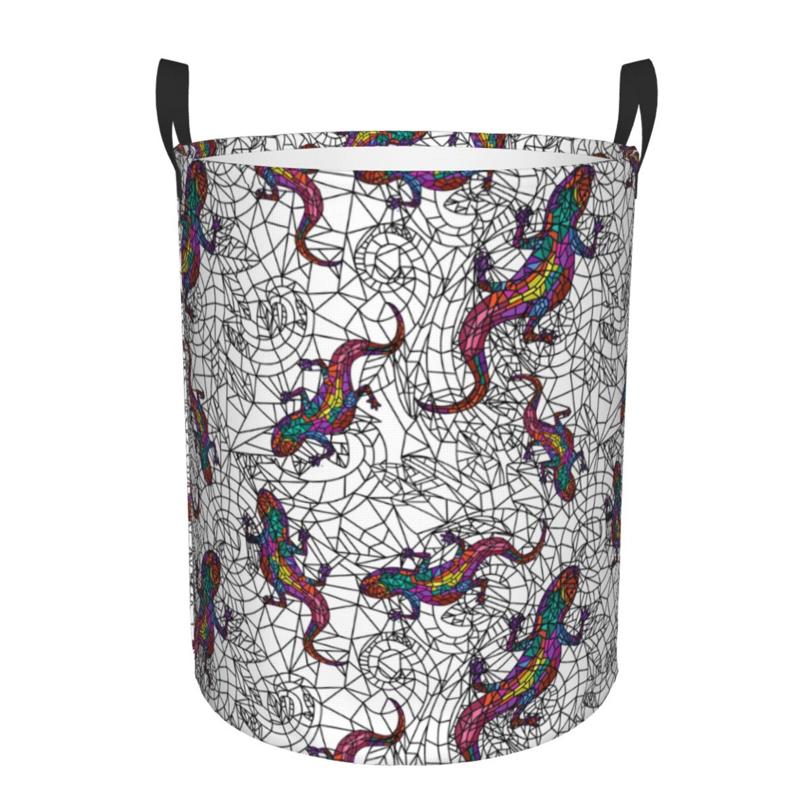 Large Laundry Basket with Handles - Colorful Lines Lizard Gecko Kids Baby Dirty Clothes Laundry Hamper for Bedroom Aesthetic