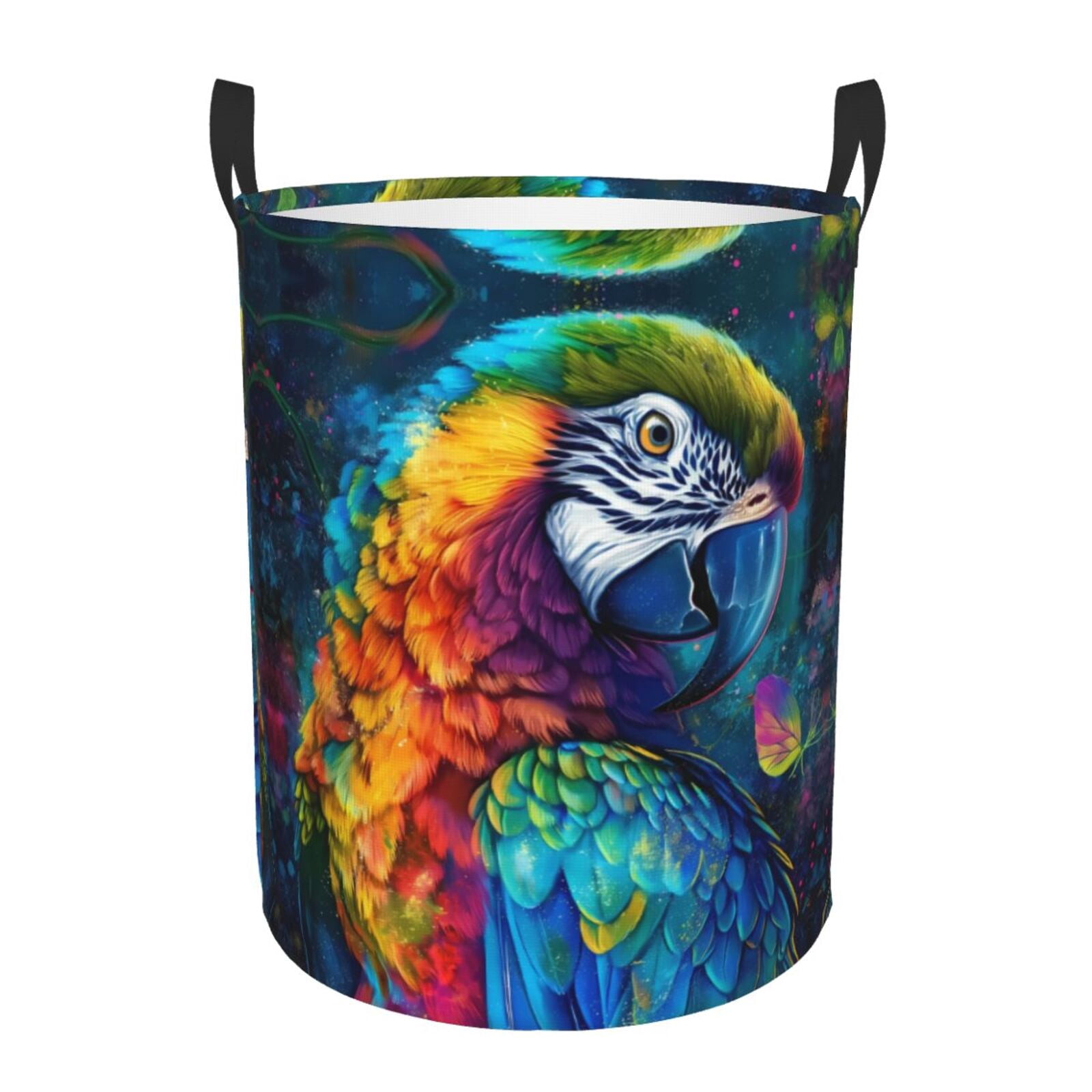 Large Laundry Basket with Handles - Colorful Parrot Jungle Dream Kids Baby Dirty Clothes Laundry Hamper for Bedroom Aesthetic