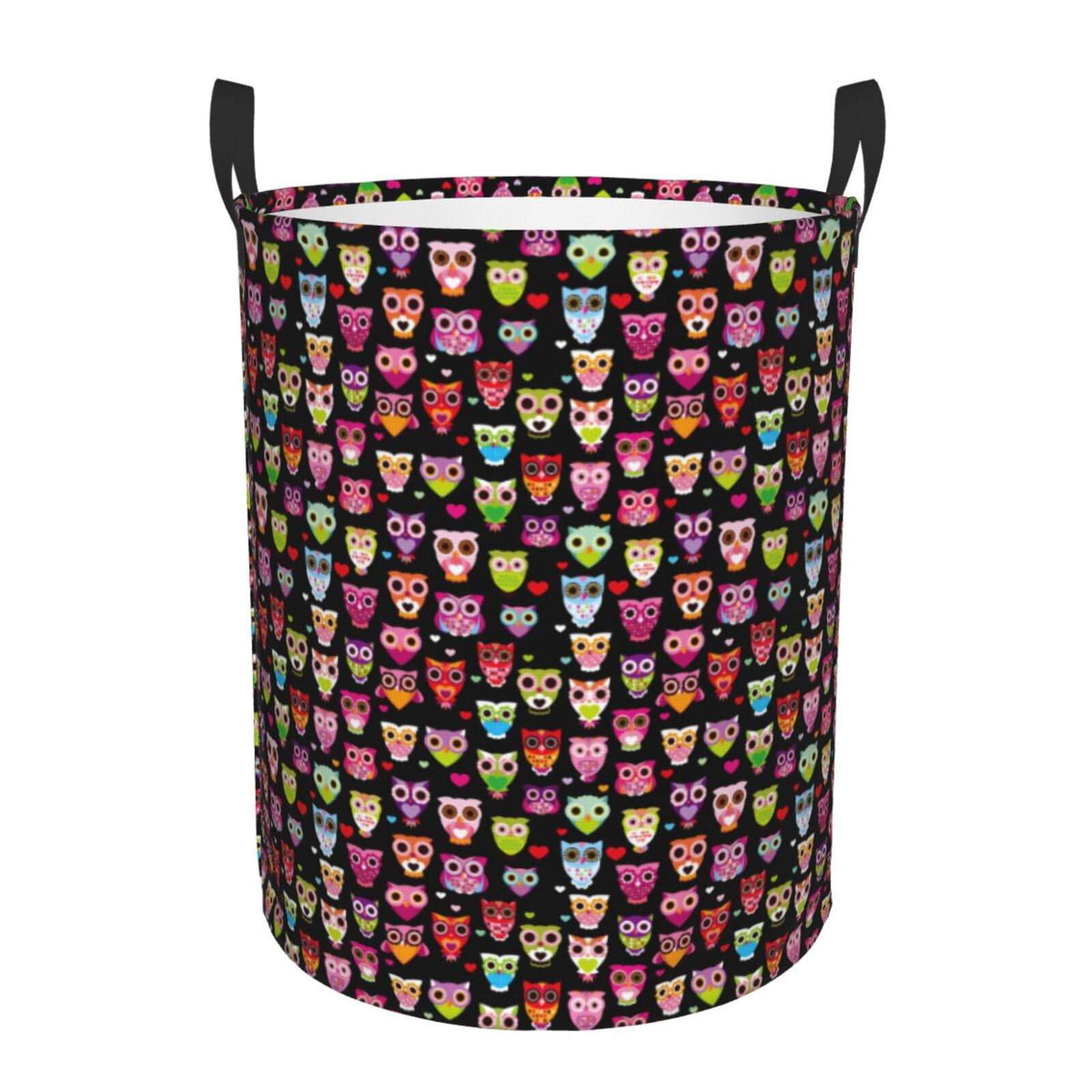 Large Laundry Basket with Handles - Colourfull Owl Kids Baby Dirty Clothes Laundry Hamper for Bedroom Aesthetic
