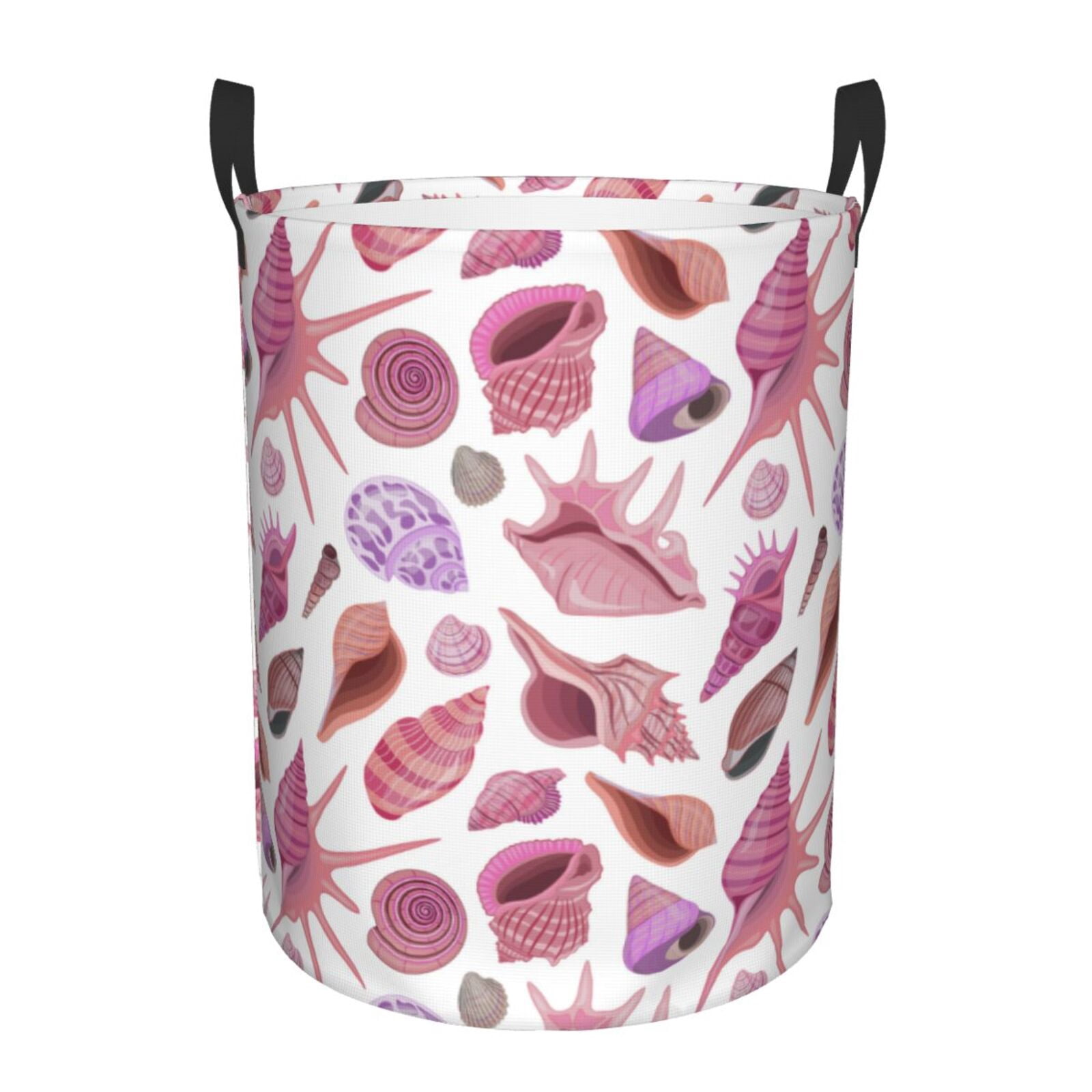 Large Laundry Basket with Handles - Conch Pink Kids Baby Dirty Clothes Laundry Hamper for Bedroom Aesthetic