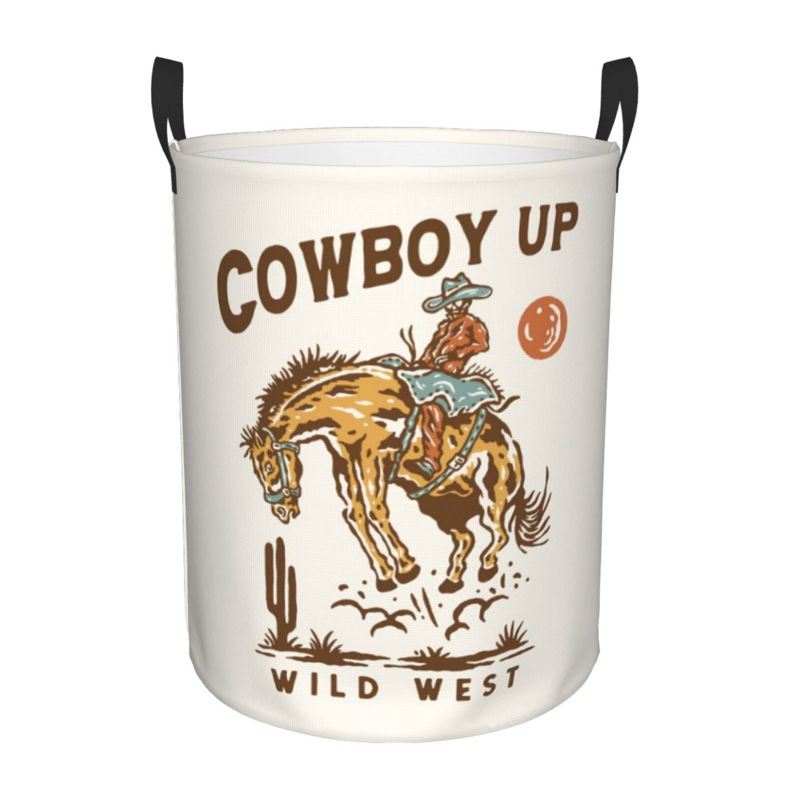 Large Laundry Basket with Handles - Cowboy Up Vintage Wild West Kids Baby Dirty Clothes Laundry Hamper for Bedroom Aesthetic