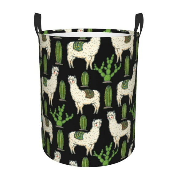 Large Laundry Basket with Handles - Cute Alpaca Cactus Green Kids Baby Dirty Clothes Laundry Hamper for Bedroom Aesthetic
