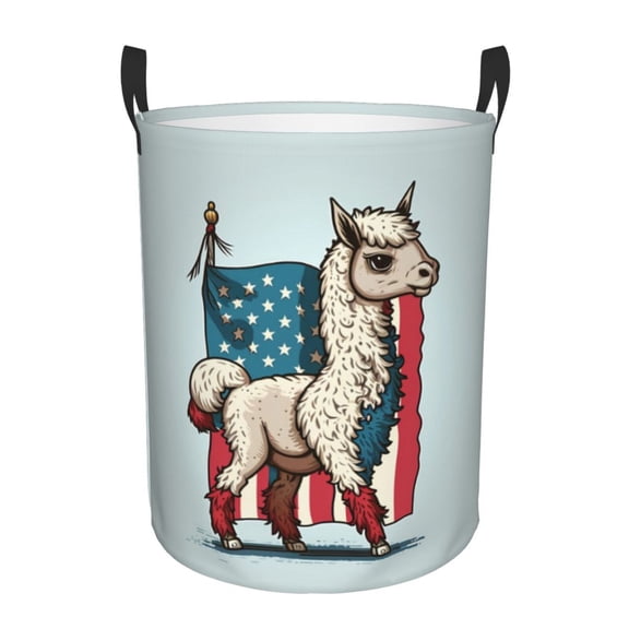 Large Laundry Basket with Handles - Cute Alpaca USA Flag Kids Baby Dirty Clothes Laundry Hamper for Bedroom Aesthetic