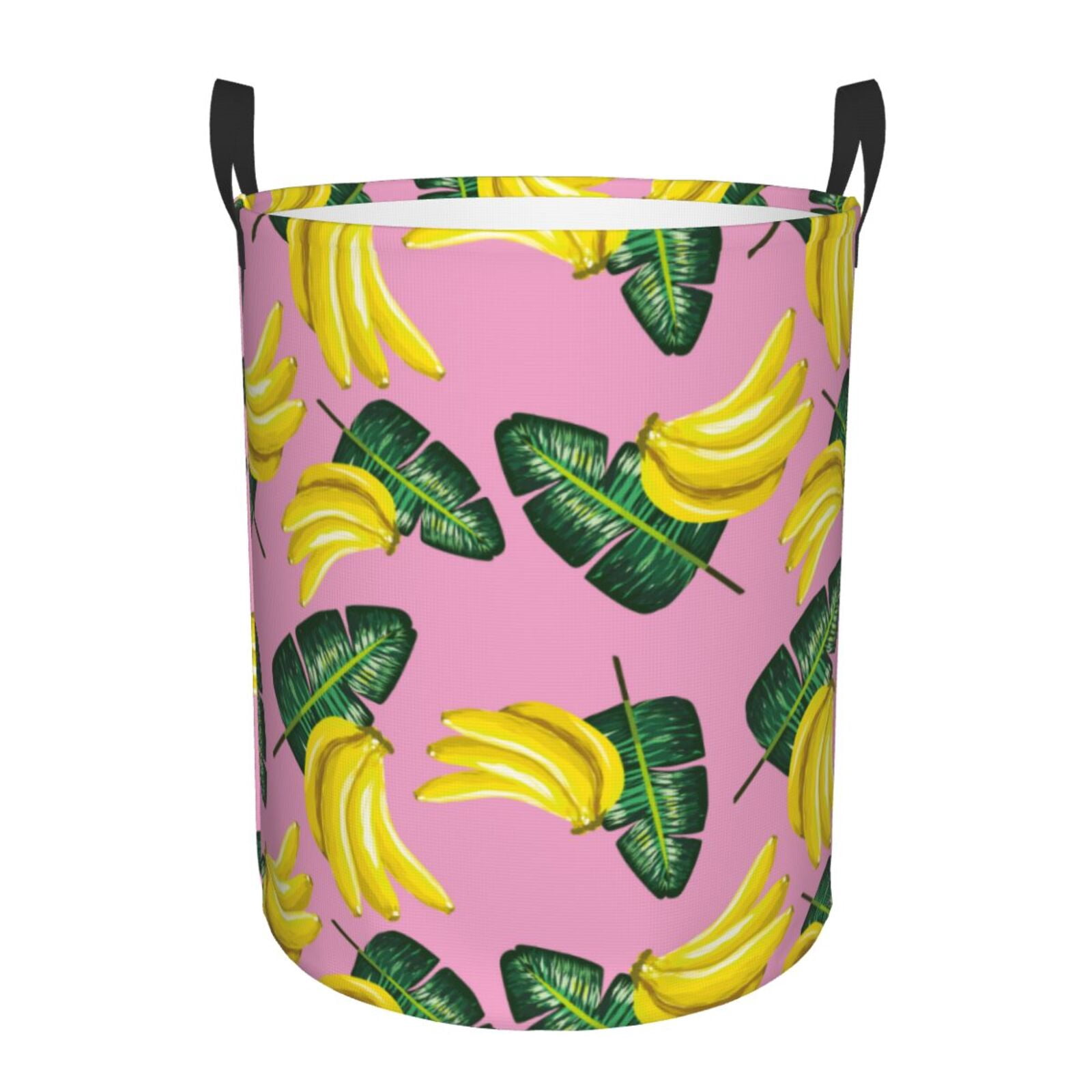 Large Laundry Basket with Handles - Cute Banana Green Leaves Kids Baby Dirty Clothes Laundry Hamper for Bedroom Aesthetic
