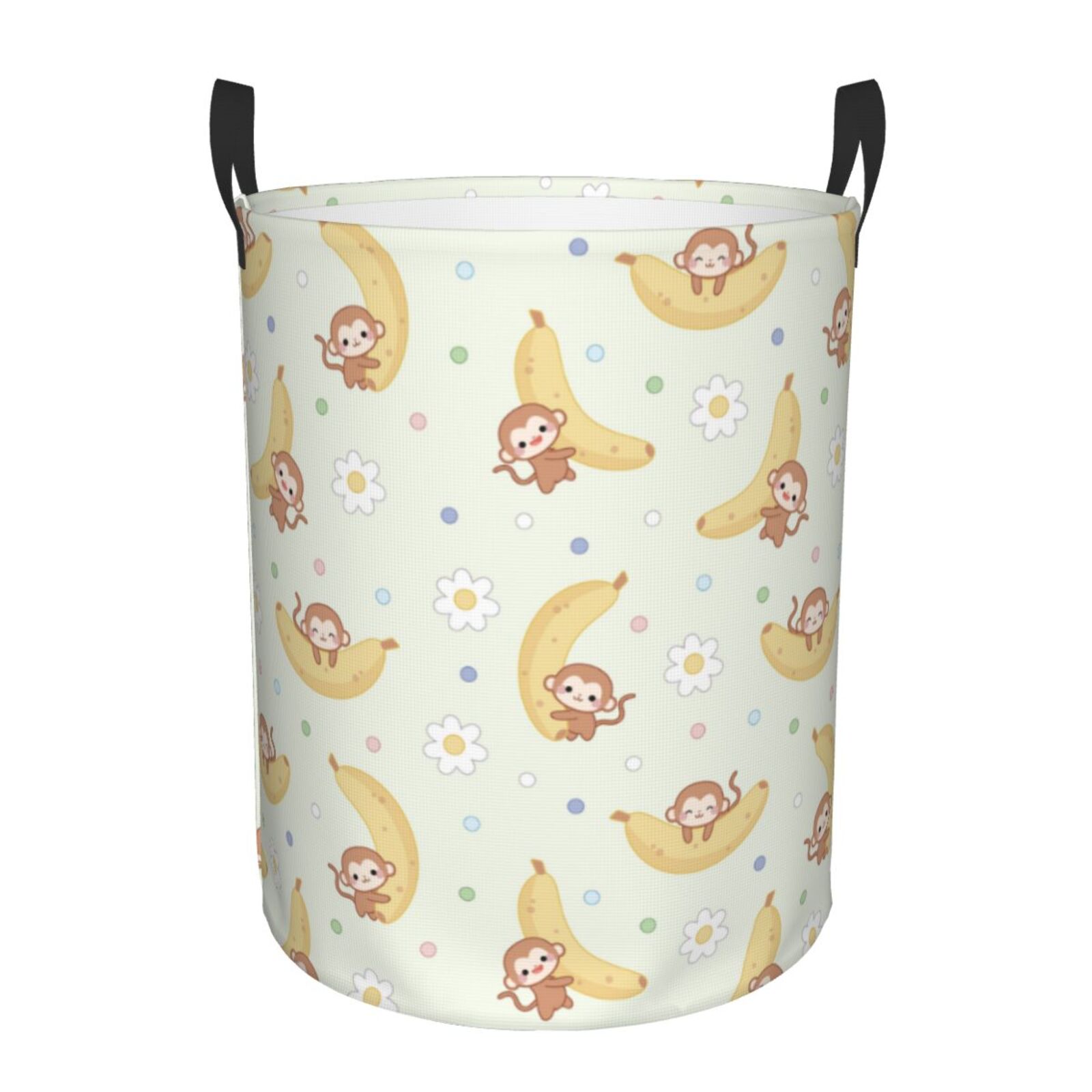 Large Laundry Basket with Handles - Cute Banana Monkey Flower Kids Baby Dirty Clothes Laundry Hamper for Bedroom Aesthetic