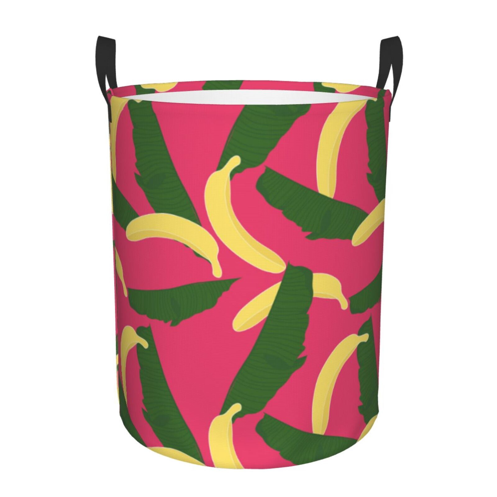 Large Laundry Basket with Handles - Cute Banana Red Green Leaves Kids Baby Dirty Clothes Laundry Hamper for Bedroom Aesthetic