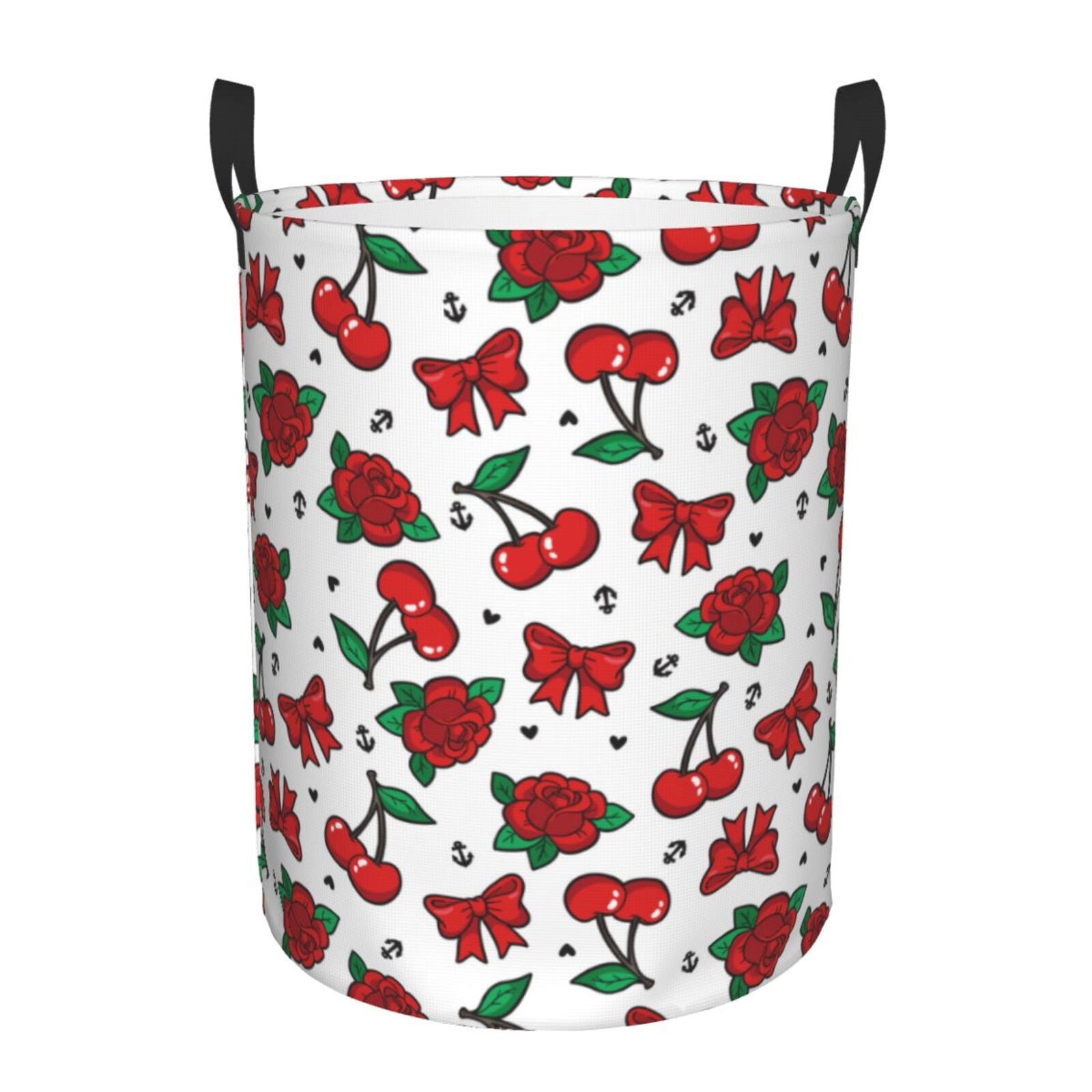 Large Laundry Basket with Handles - Cute Berry Rose Kids Baby Dirty Clothes Laundry Hamper for Bedroom Aesthetic