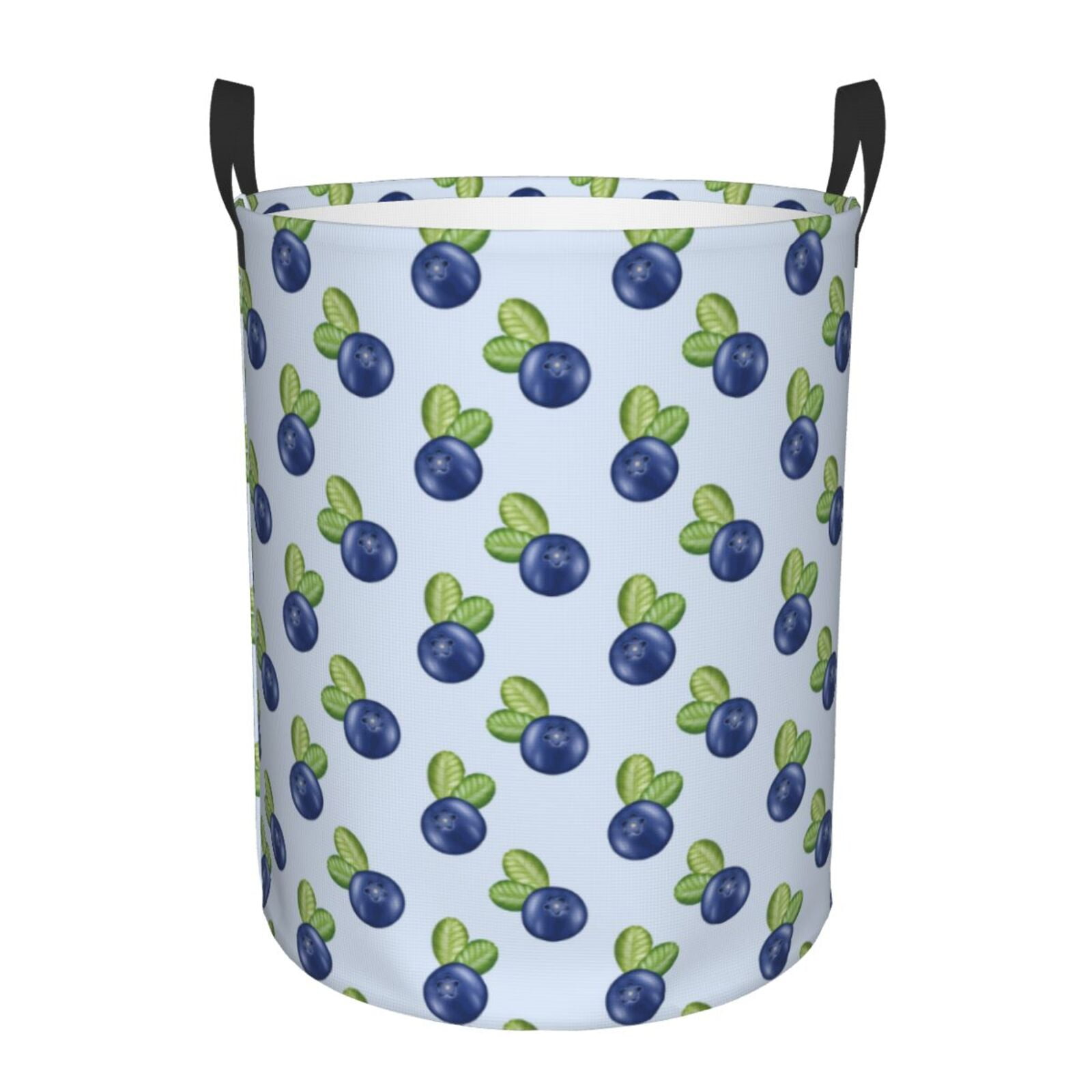 Large Laundry Basket with Handles - Cute Blueberry Cyan Blue Kids Baby Dirty Clothes Laundry Hamper for Bedroom Aesthetic