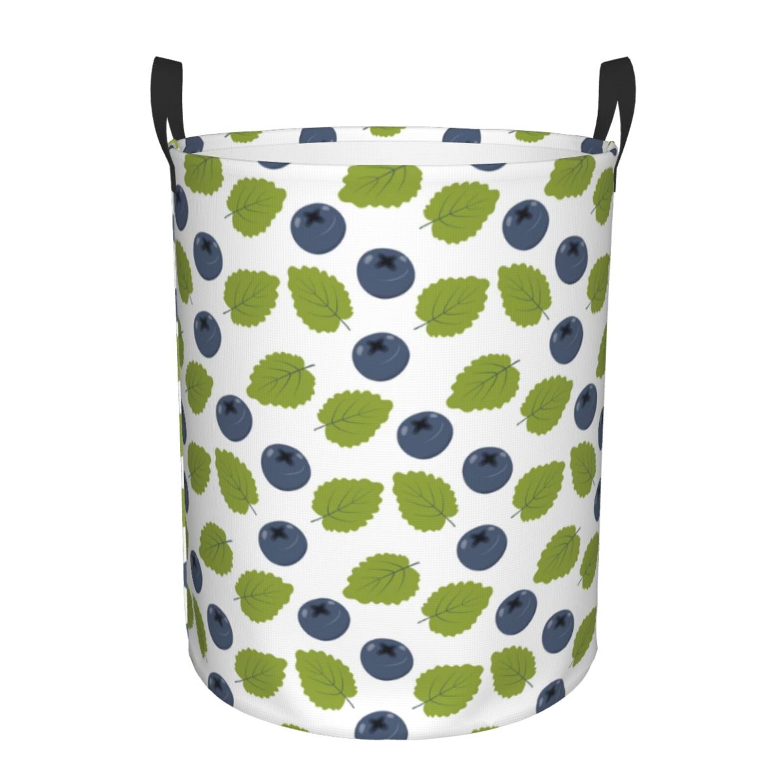 Large Laundry Basket with Handles - Cute Blueberry Light Green Leaves Kids Baby Dirty Clothes Laundry Hamper for Bedroom Aesthetic