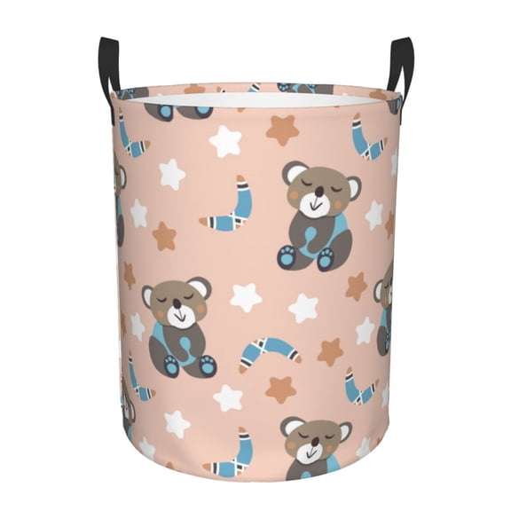 Large Laundry Basket with Handles - Cute Cartoon Bear Stars Kids Baby Dirty Clothes Laundry Hamper for Bedroom Aesthetic