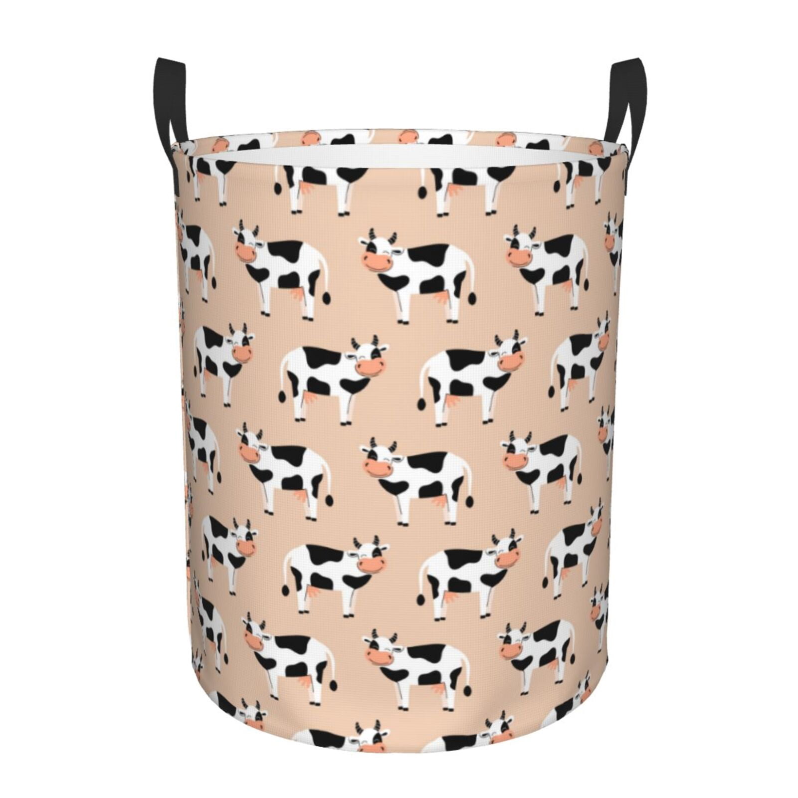 Large Laundry Basket with Handles - Cute Cartoon Cow Black White Kids Baby Dirty Clothes Laundry Hamper for Bedroom Aesthetic