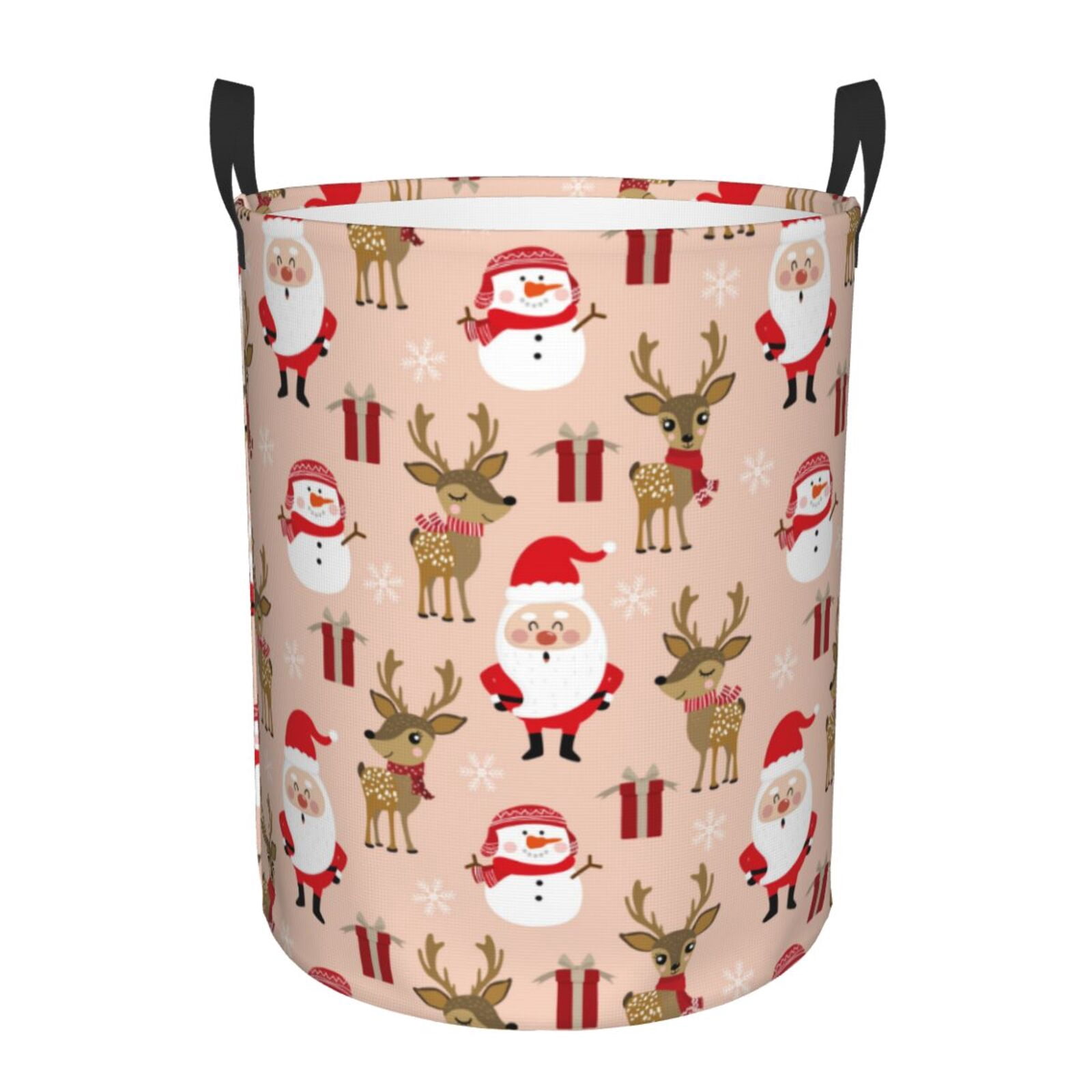 Large Laundry Basket with Handles - Cute Cartoon Elk Deer Santa Claus Kids Baby Dirty Clothes Laundry Hamper for Bedroom Aesthetic