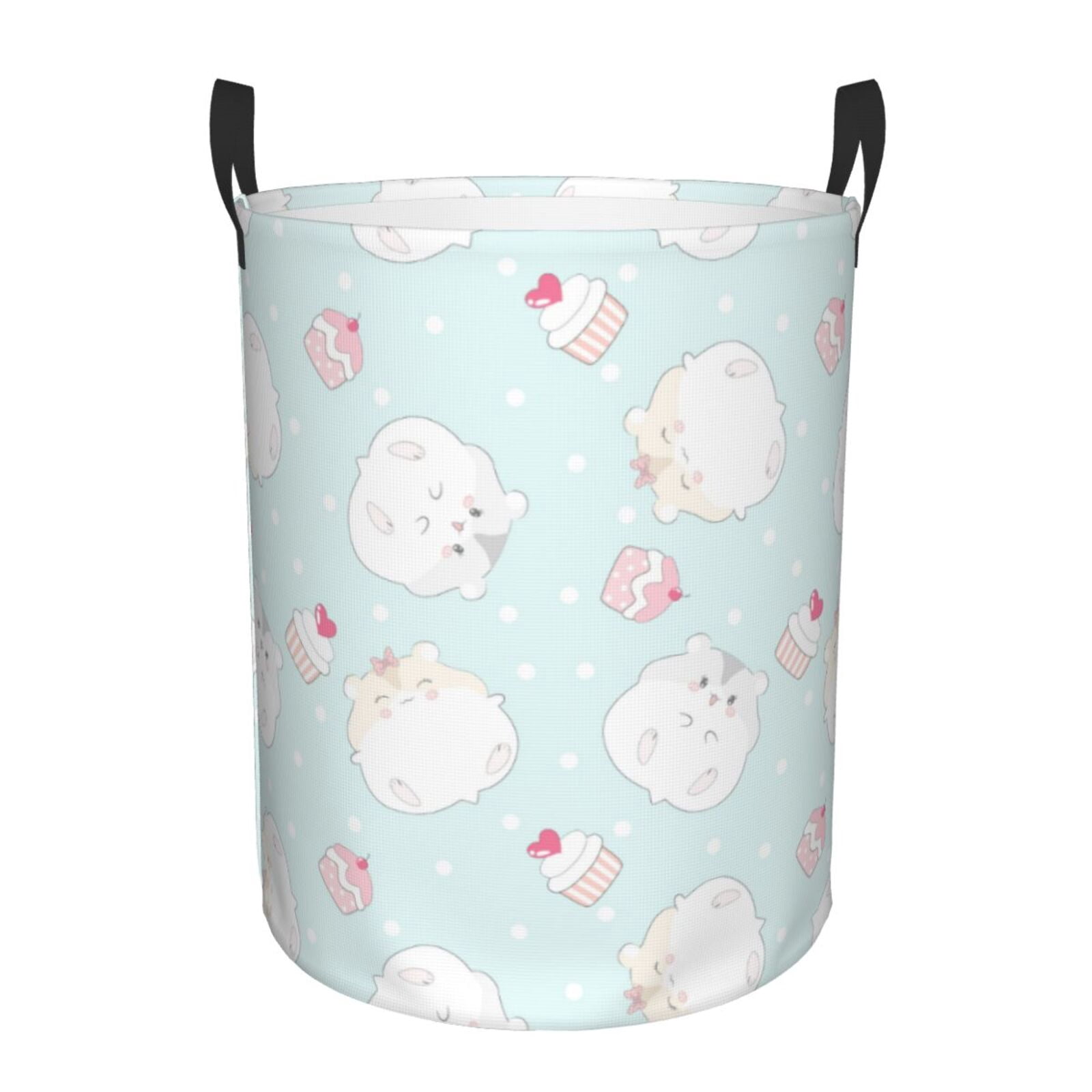 Large Laundry Basket with Handles - Cute Cartoon Hamster Cake Kids Baby Dirty Clothes Laundry Hamper for Bedroom Aesthetic