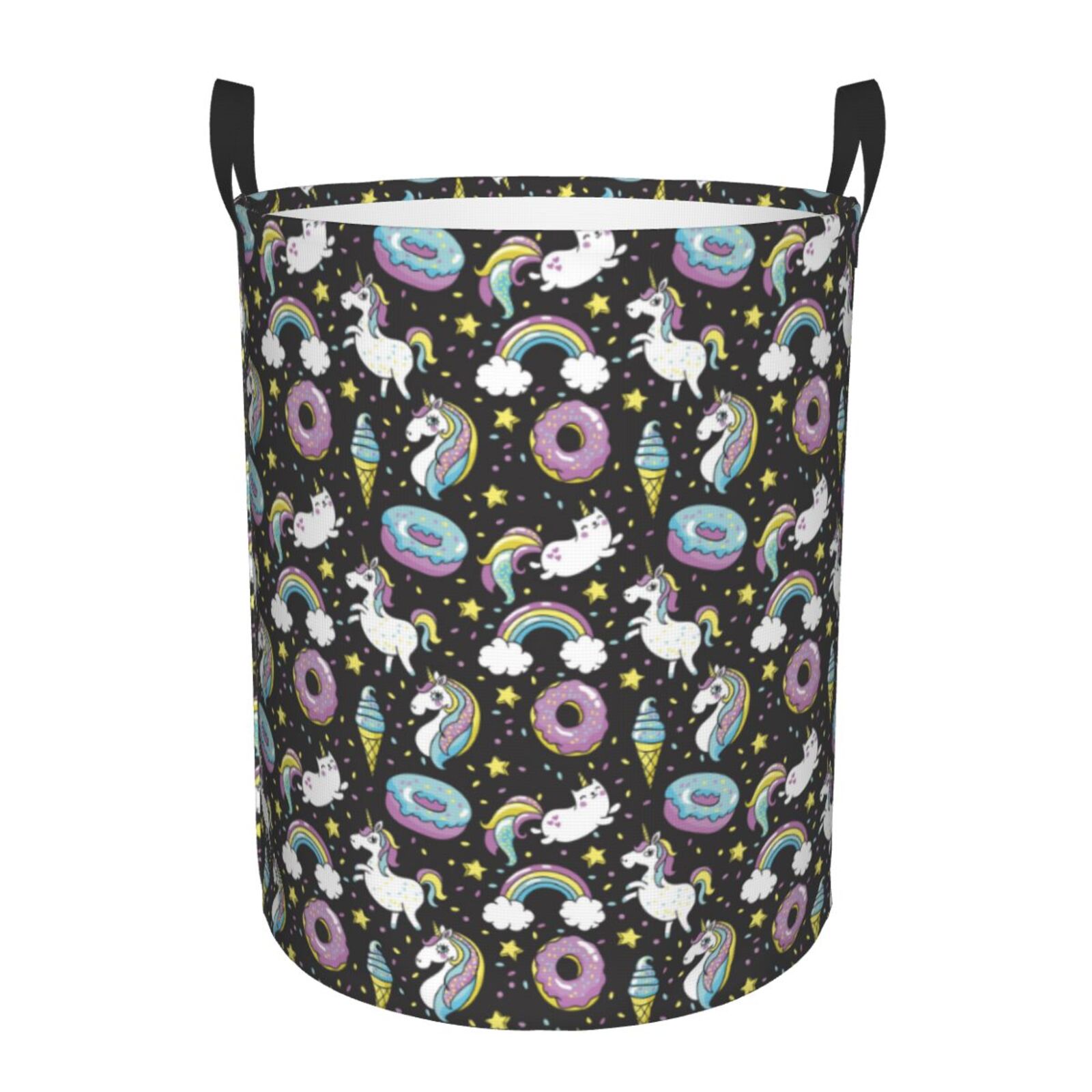 Large Laundry Basket with Handles - Cute Cartoon Rainbow Donut Kids Baby Dirty Clothes Laundry Hamper for Bedroom Aesthetic