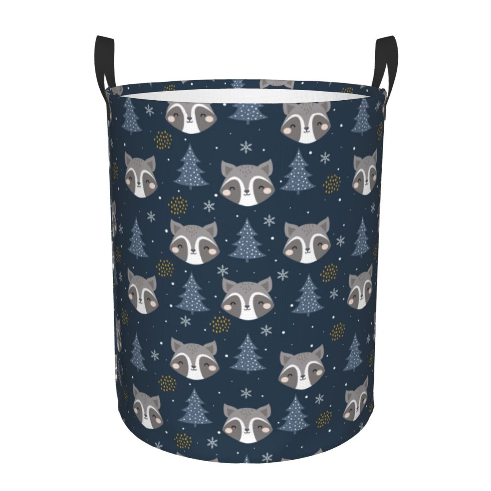 Large Laundry Basket with Handles - Cute Christmas Tree Raccoon Kids Baby Dirty Clothes Laundry Hamper for Bedroom Aesthetic