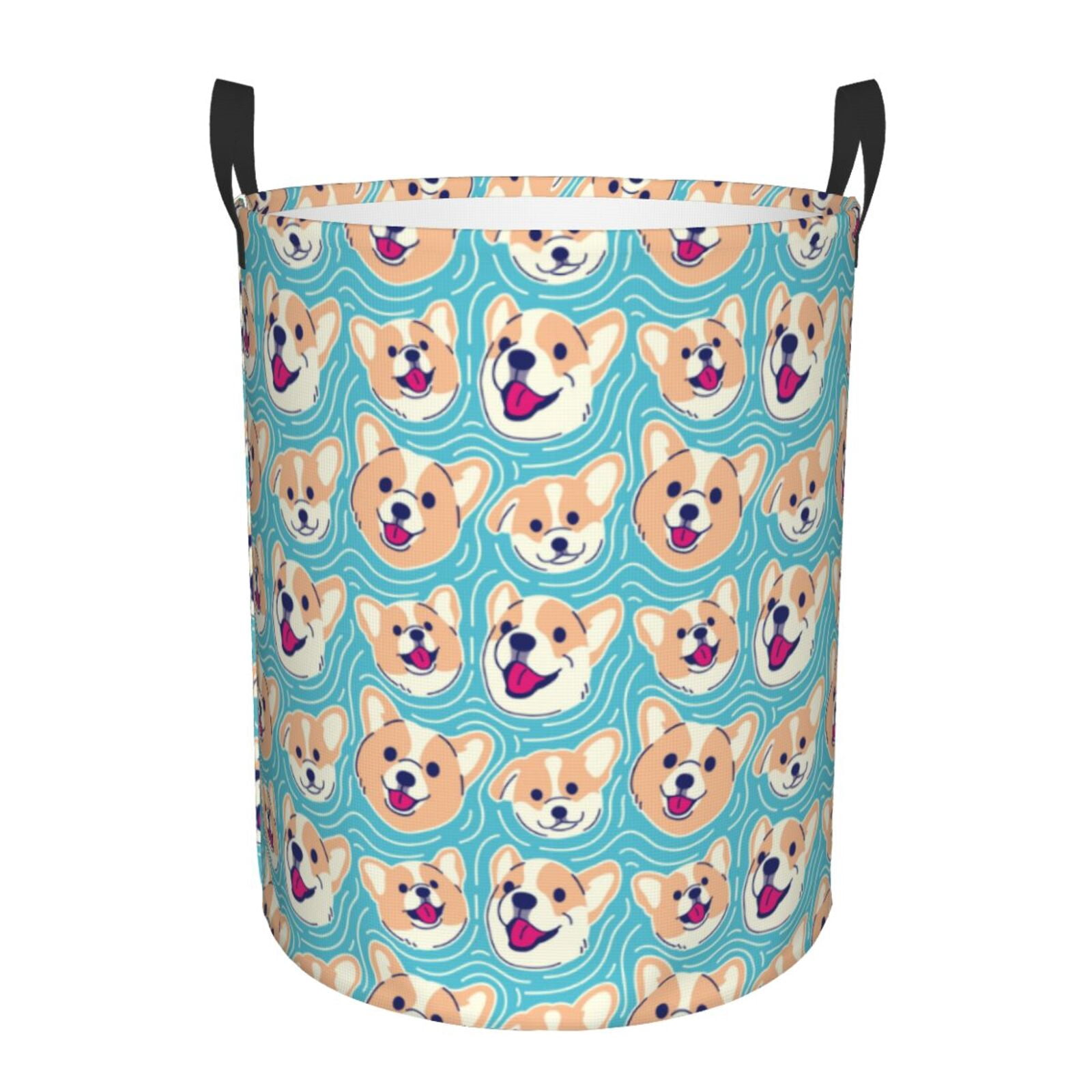 Large Laundry Basket with Handles - Cute Corgi Head Kids Baby Dirty Clothes Laundry Hamper for Bedroom Aesthetic