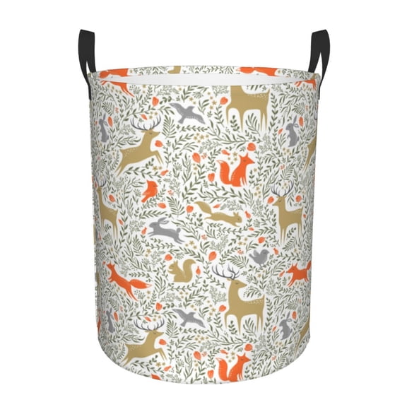 Large Laundry Basket with Handles - Cute Deer Fox Rabbit Bird Squirrel Kids Baby Dirty Clothes Laundry Hamper for Bedroom Aesthetic