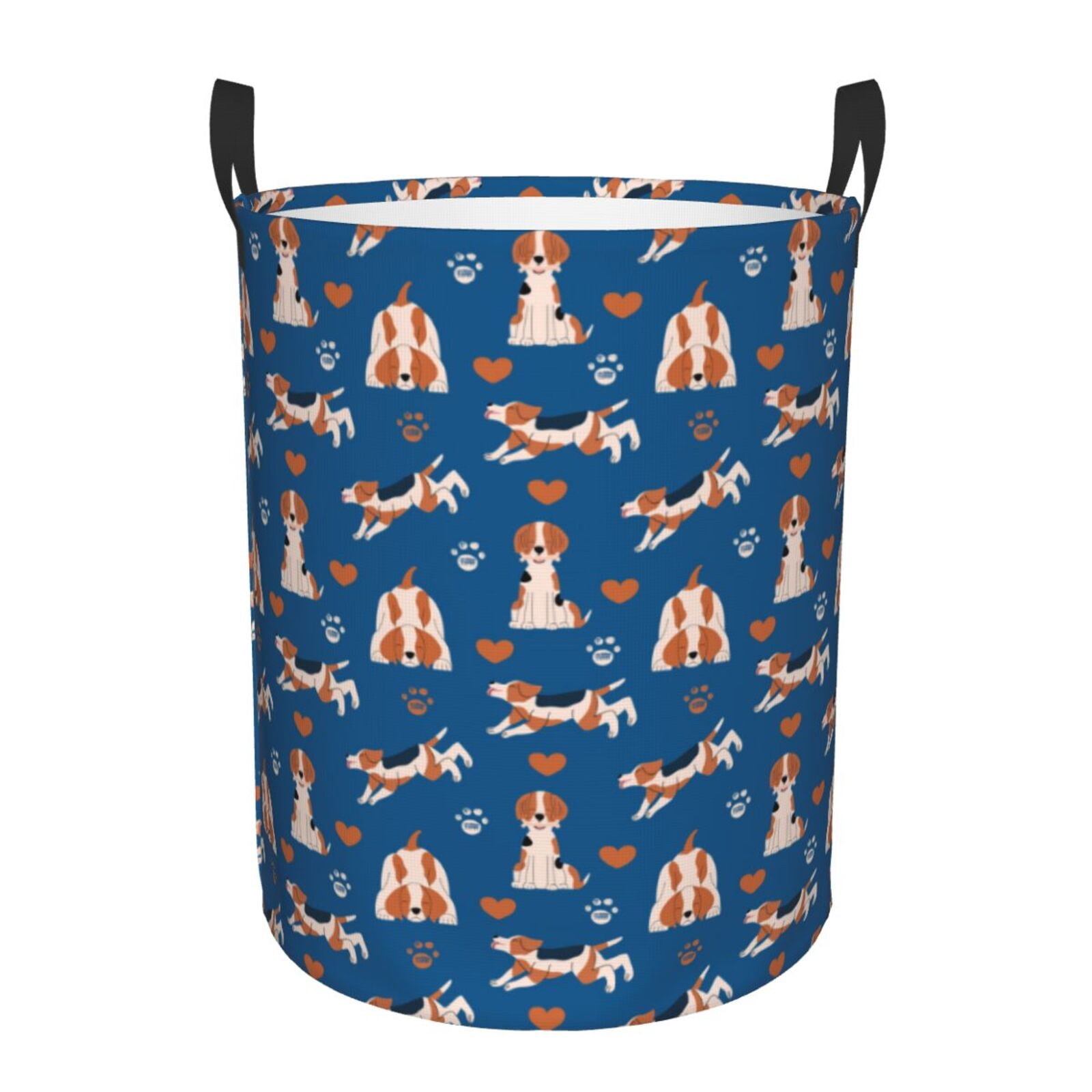 Large Laundry Basket with Handles - Cute Dog heart blue Kids Baby Dirty Clothes Laundry Hamper for Bedroom Aesthetic