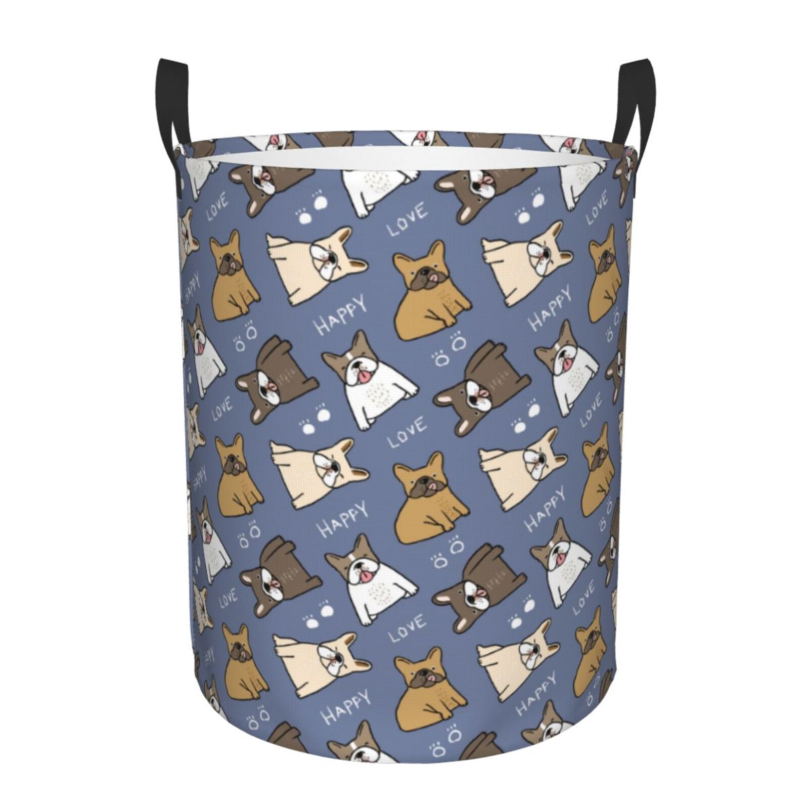 Large Laundry Basket with Handles - Cute French Bulldog Funny Happy Kids Baby Dirty Clothes Laundry Hamper for Bedroom Aesthetic