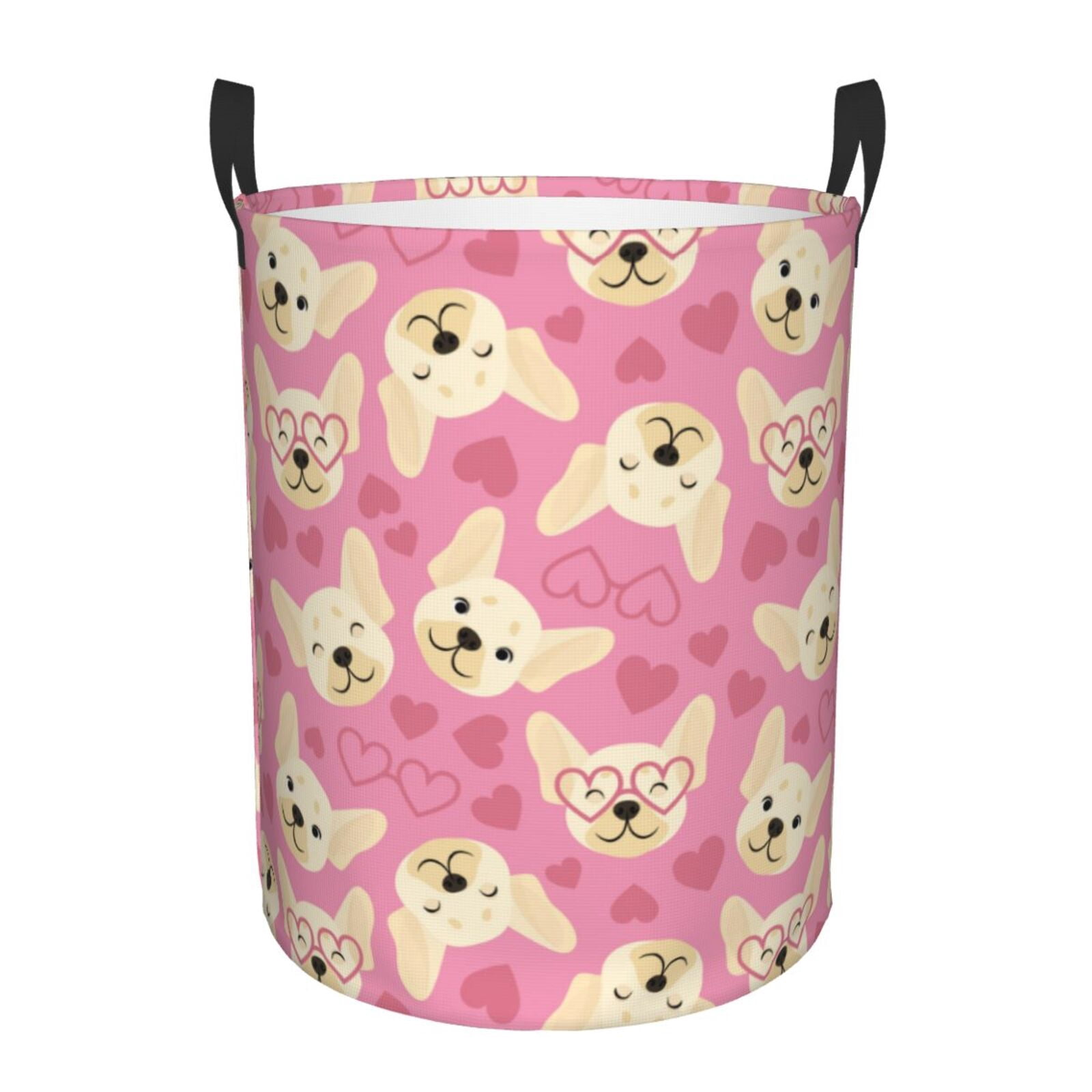 Large Laundry Basket with Handles - Cute French Bulldog Love Glasses Kids Baby Dirty Clothes Laundry Hamper for Bedroom Aesthetic