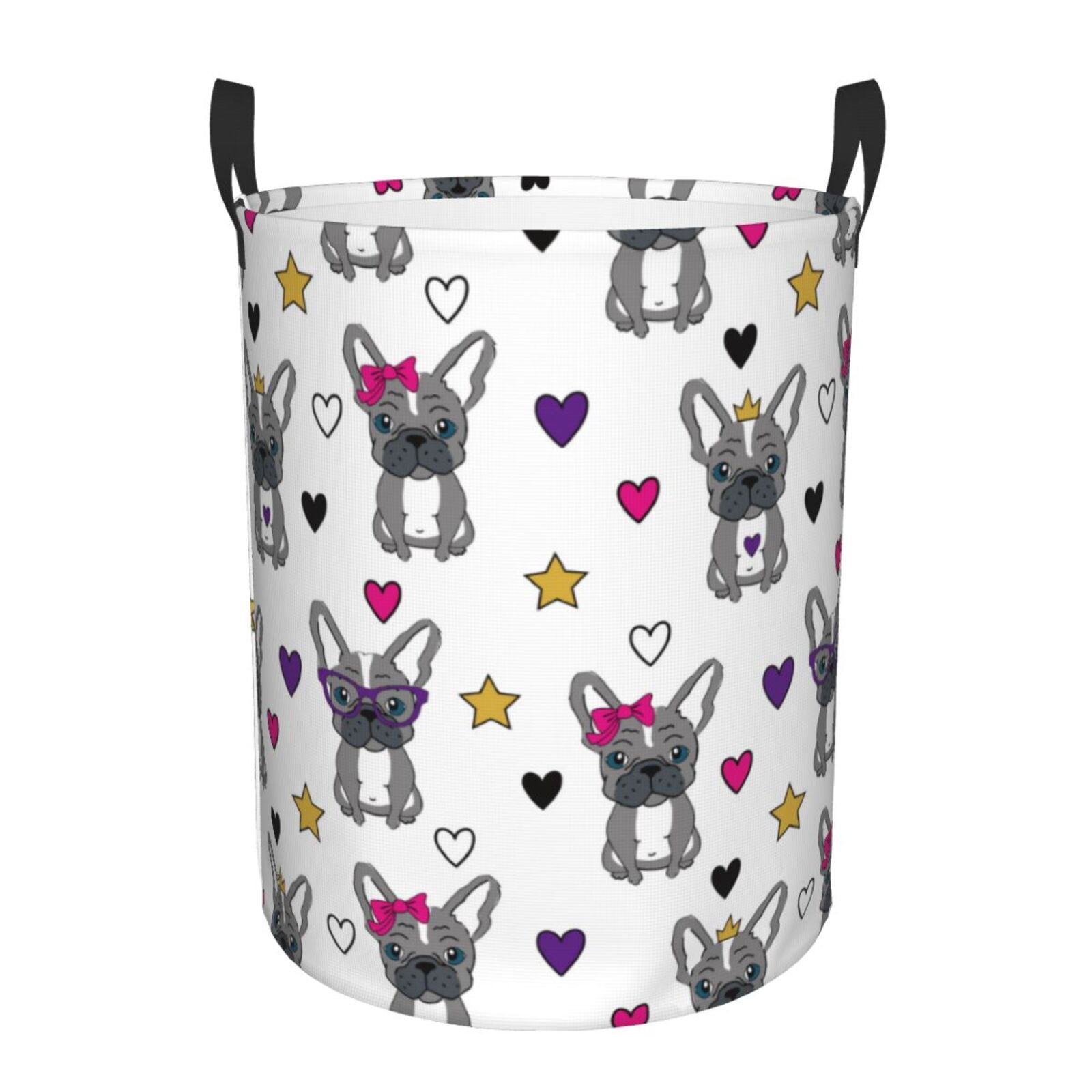 Large Laundry Basket with Handles - Cute French Bulldog Love Stars Kids Baby Dirty Clothes Laundry Hamper for Bedroom Aesthetic