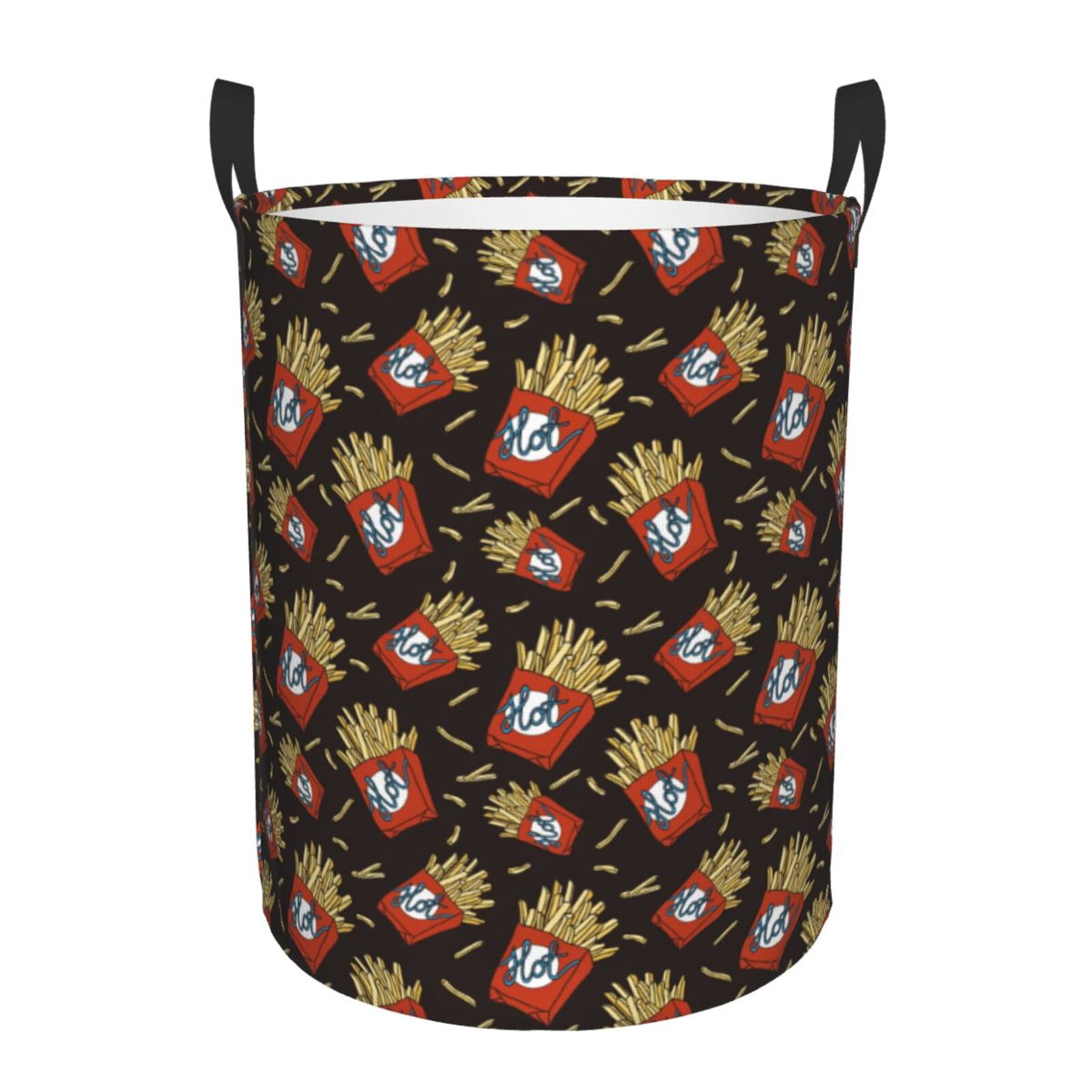 Large Laundry Basket with Handles - Cute Fries Black Kids Baby Dirty Clothes Laundry Hamper for Bedroom Aesthetic