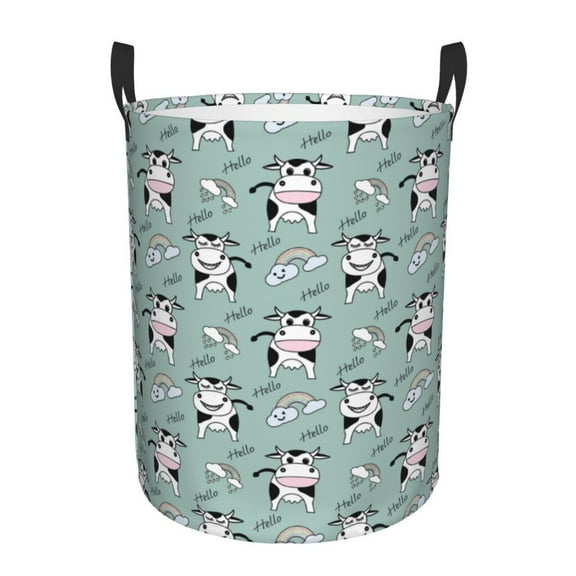 Large Laundry Basket with Handles - Cute Funny Cow Rainbow Clouds Kids Baby Dirty Clothes Laundry Hamper for Bedroom Aesthetic